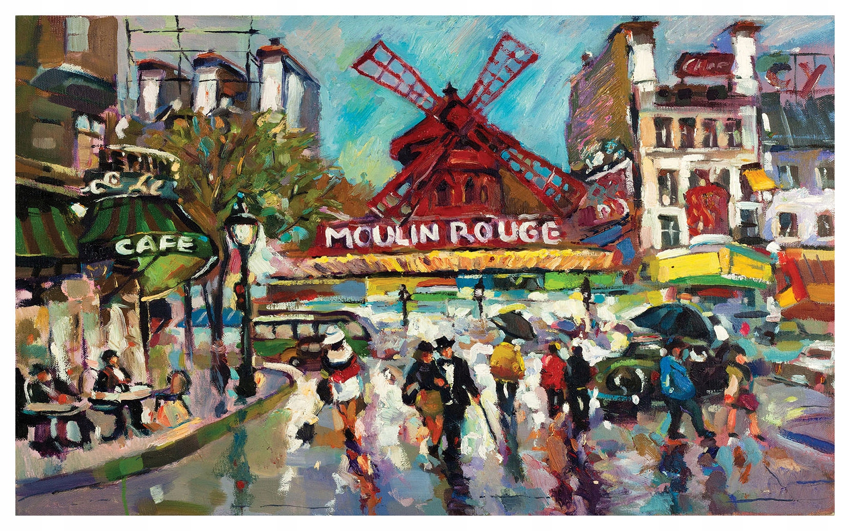 Fototapeta Paríž Moulin Rouge dážď a svetlo vinylová 312x219 lepidlo