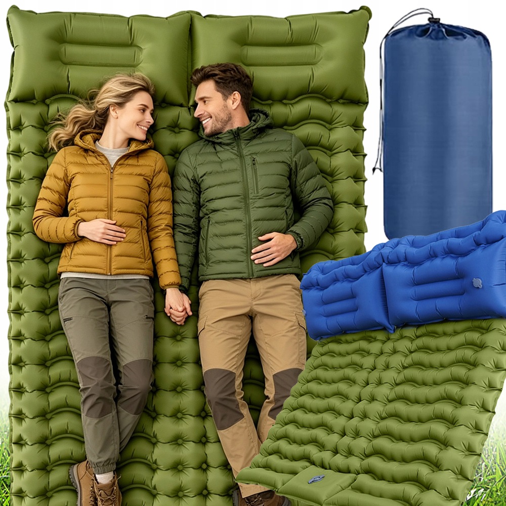 Materac Samopompujący 2-OSOBOWY Do Namiotu Biwaku 200 X 133 CM Z Pokrowcem