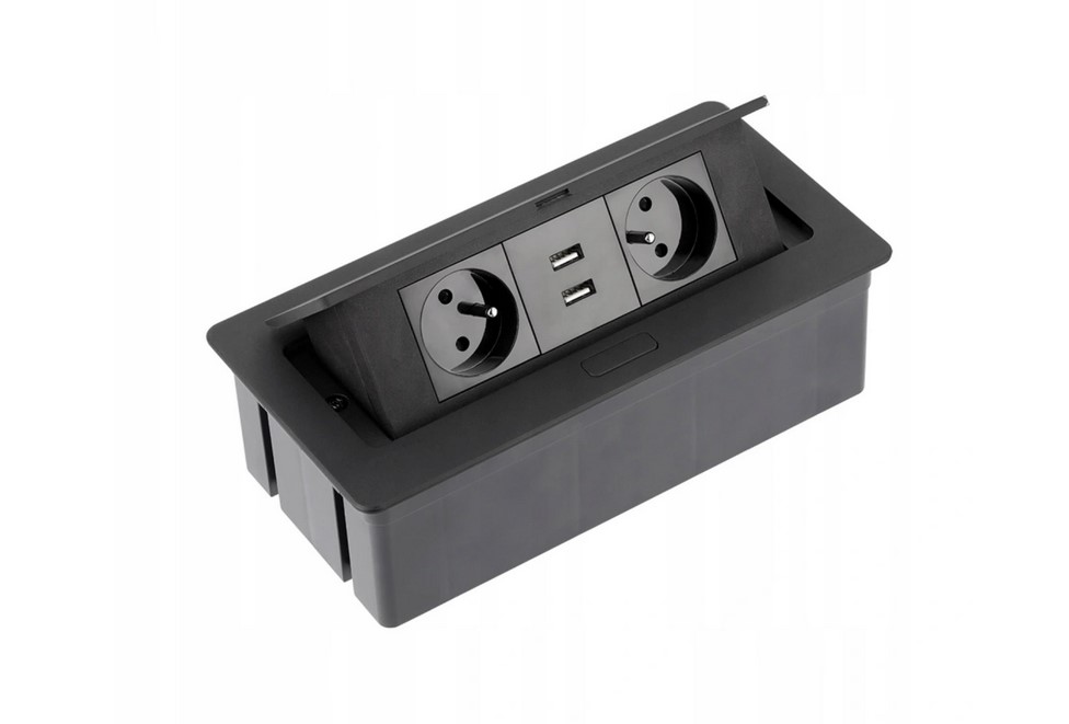 

Gniazdo wpuszczane w blat czarne Gt 2xUSB +Kabel