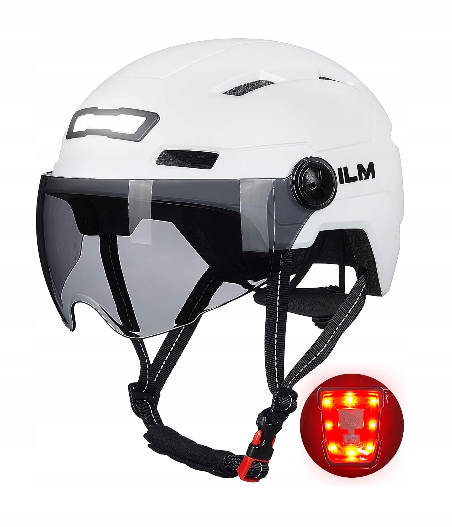 Kask Rowerowy Z Szybą Lampką Led z przodu i tyłu regulowany lekki 54- 58 cm