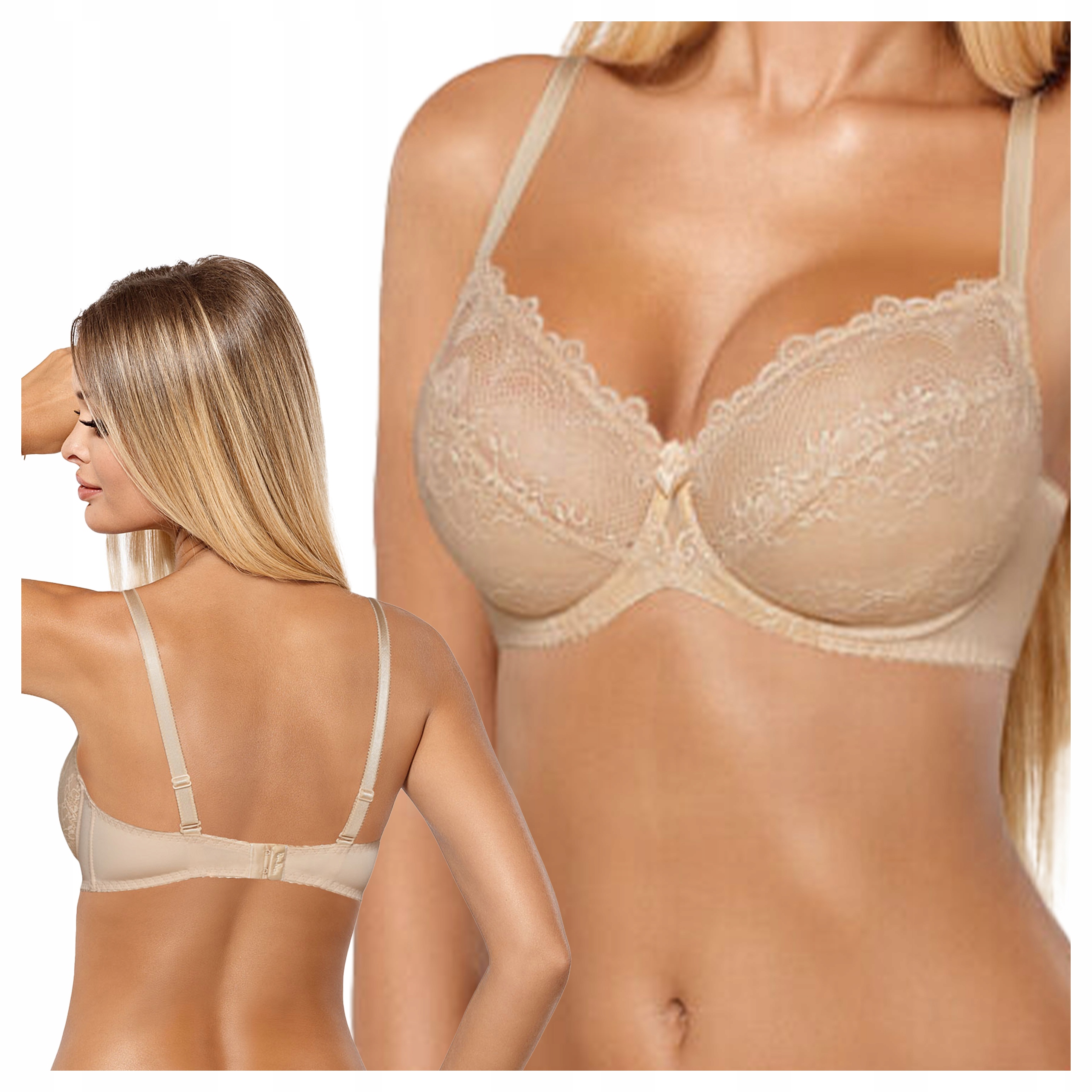 Krajková měkká podprsenka s kosticemi zvýrazňující Cassi Béžová 85C