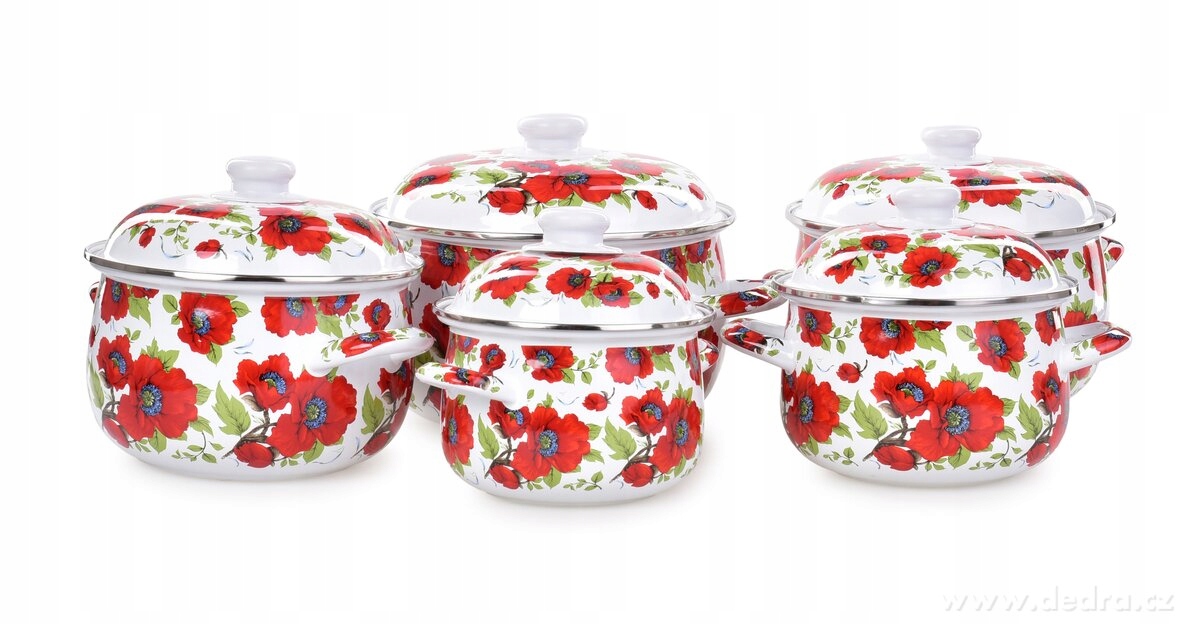 Dedra 10 dílná sada smaltovaných silnostěnných hrnců s poklicemi, máky