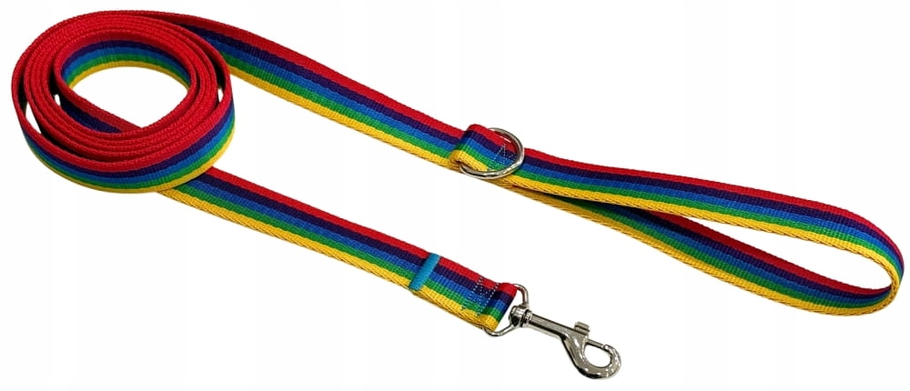 Levně Vodítko Pro Psa Pevná Tradiční Odolná Páska 25 mm Duha 10 m Zepnij