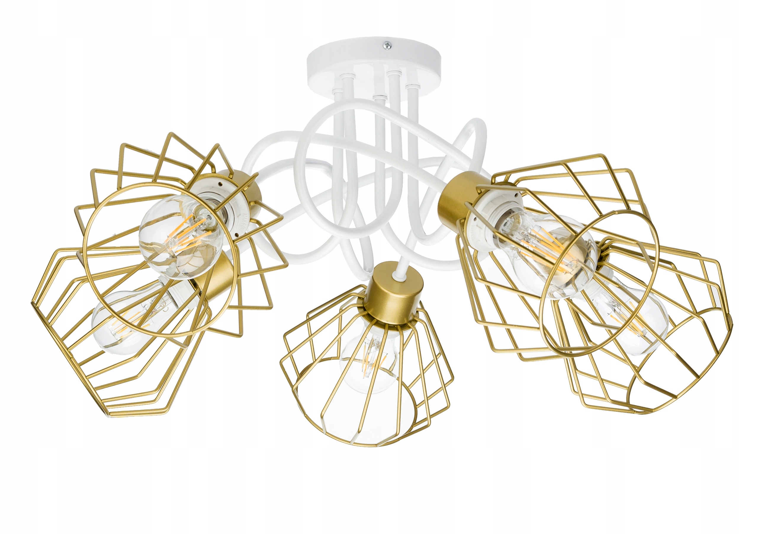 Stropní svítidlo závěsný lustr Loft s kudrnatým briliantovým drátem na 5x E27 zlatá