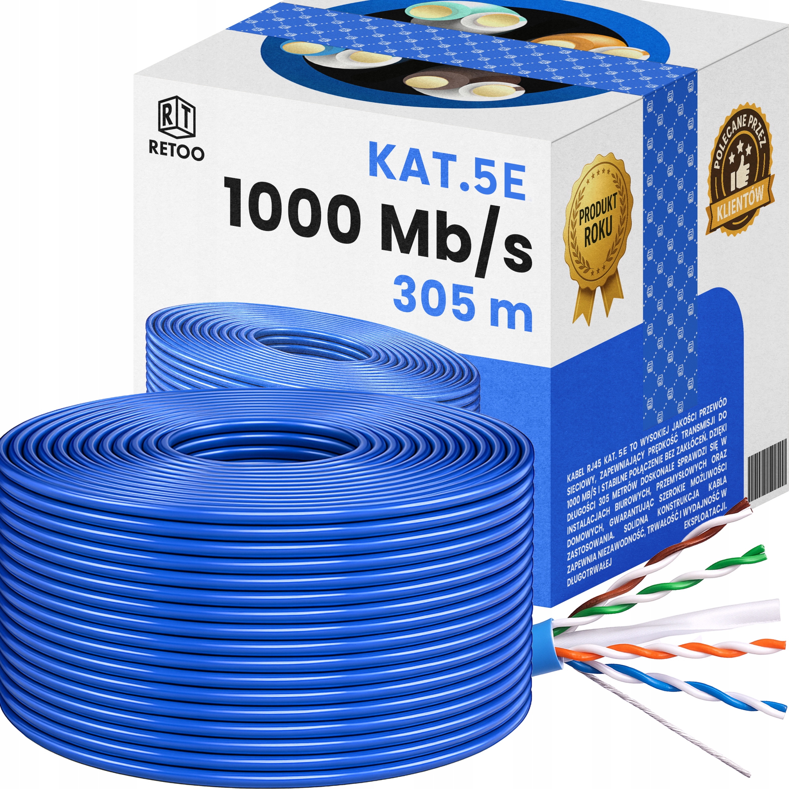 Síťový Kabel Lan RJ45 Cat 5E Internetový Kabel Utp Router 305 M Kroucený