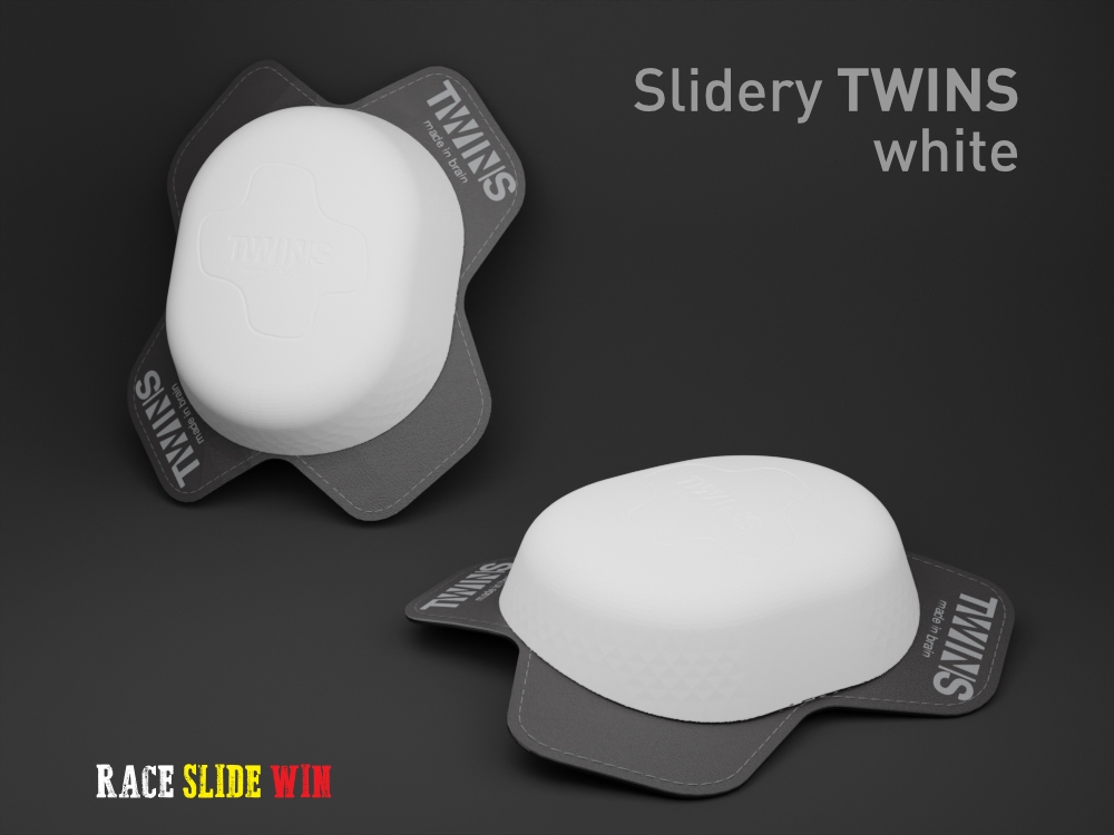 Polymerové slidery na kolena Twins bílé závodní slidery