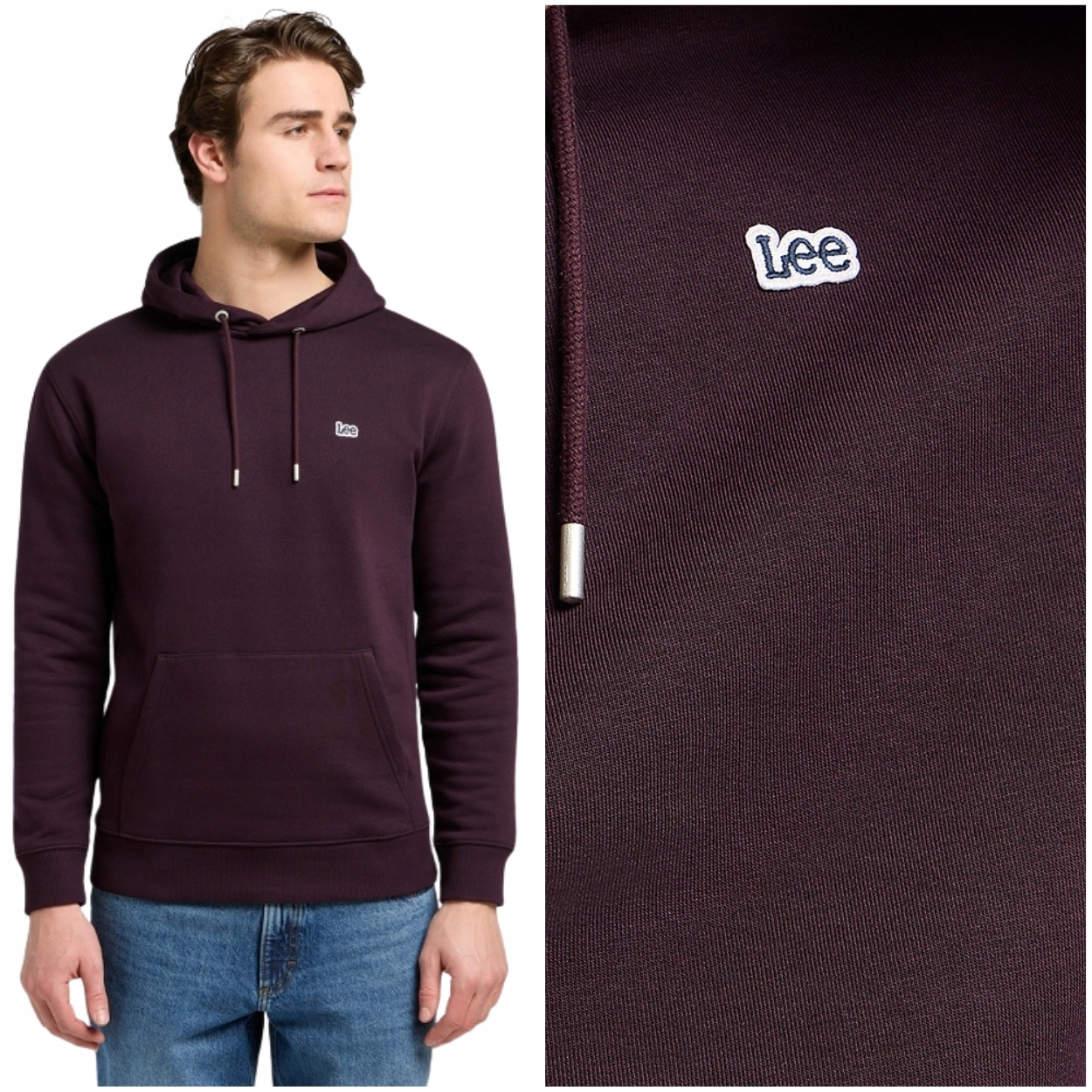 Lee Plain Hoodie Deep Wine bavlněná mikina s kapucí (klokanka) XXL
