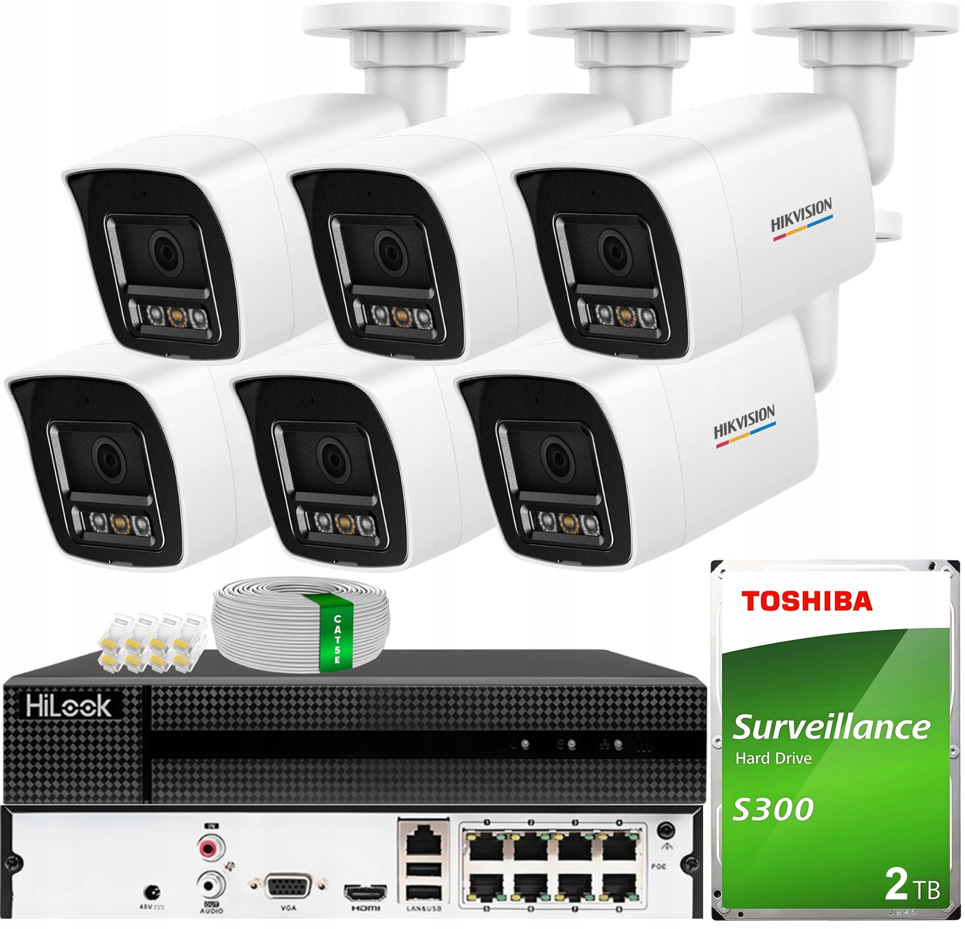 Monitoring Ip Zestaw 6x Kamera 6MPX Smart Hybrid ColorVu Hikvision Dysk 2TB