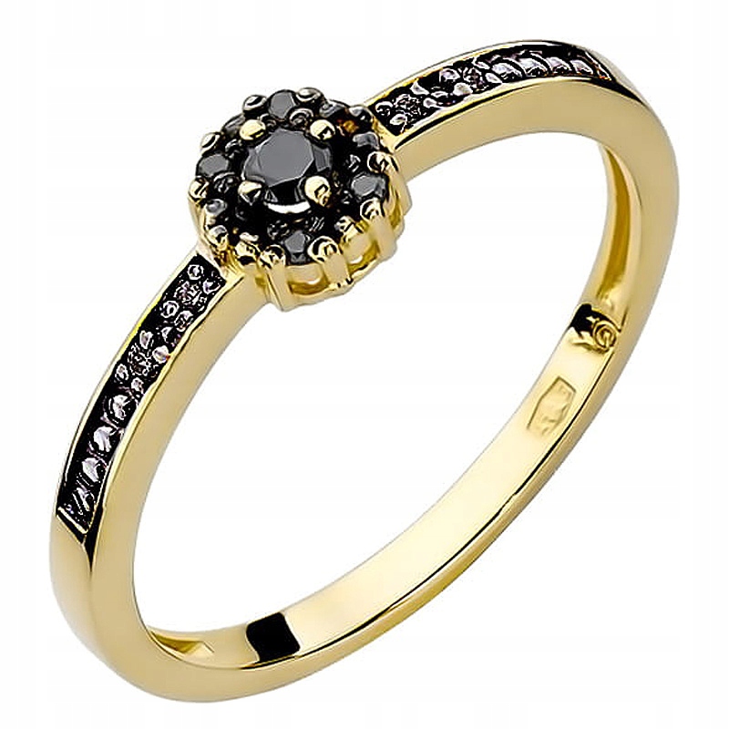Zlatý Prstýnek 585 s černými Brilianty 0,09 ct