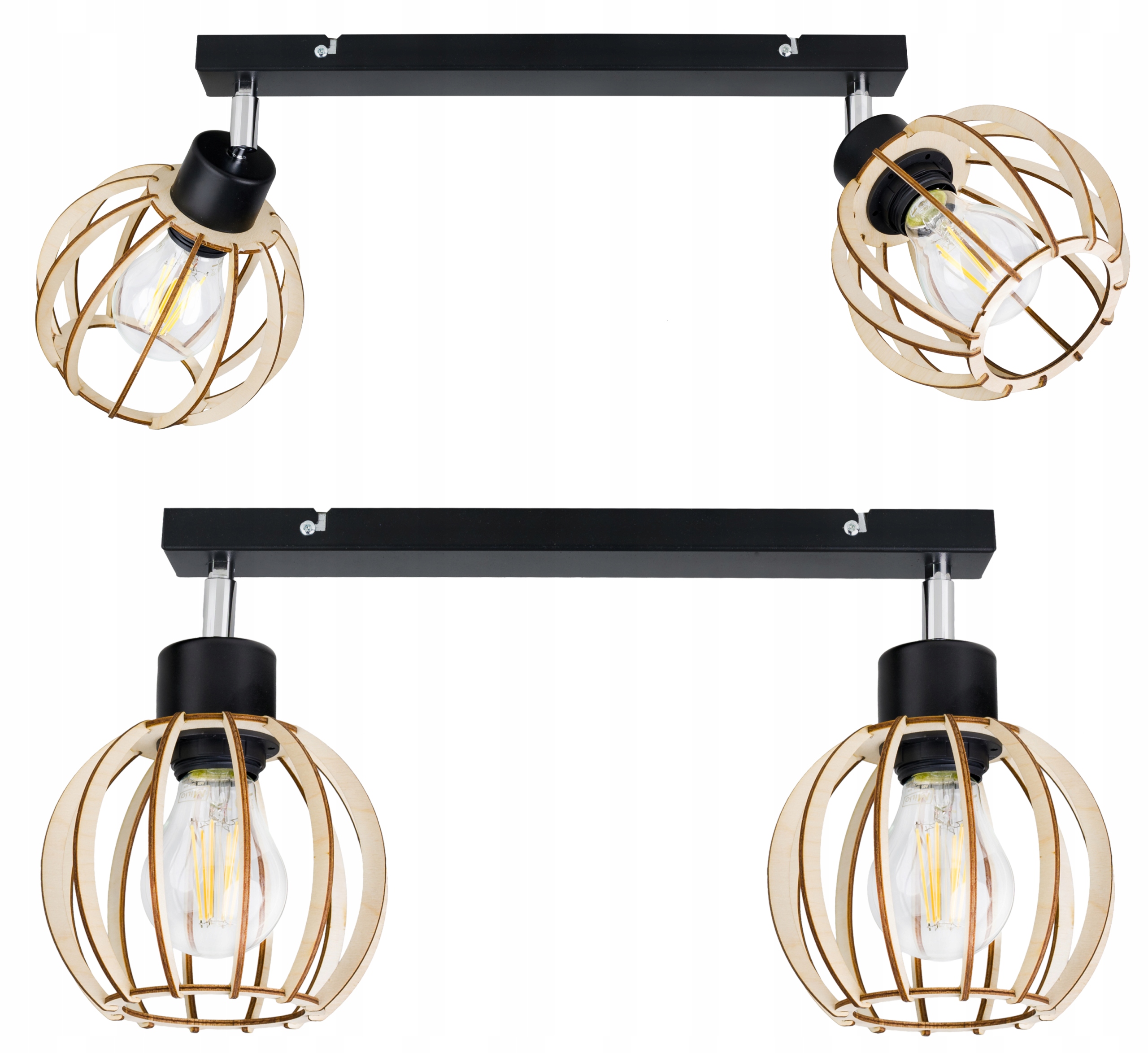 

Lampa Wisząca Sufitowa Belka Kula Drewniana 2 xE27