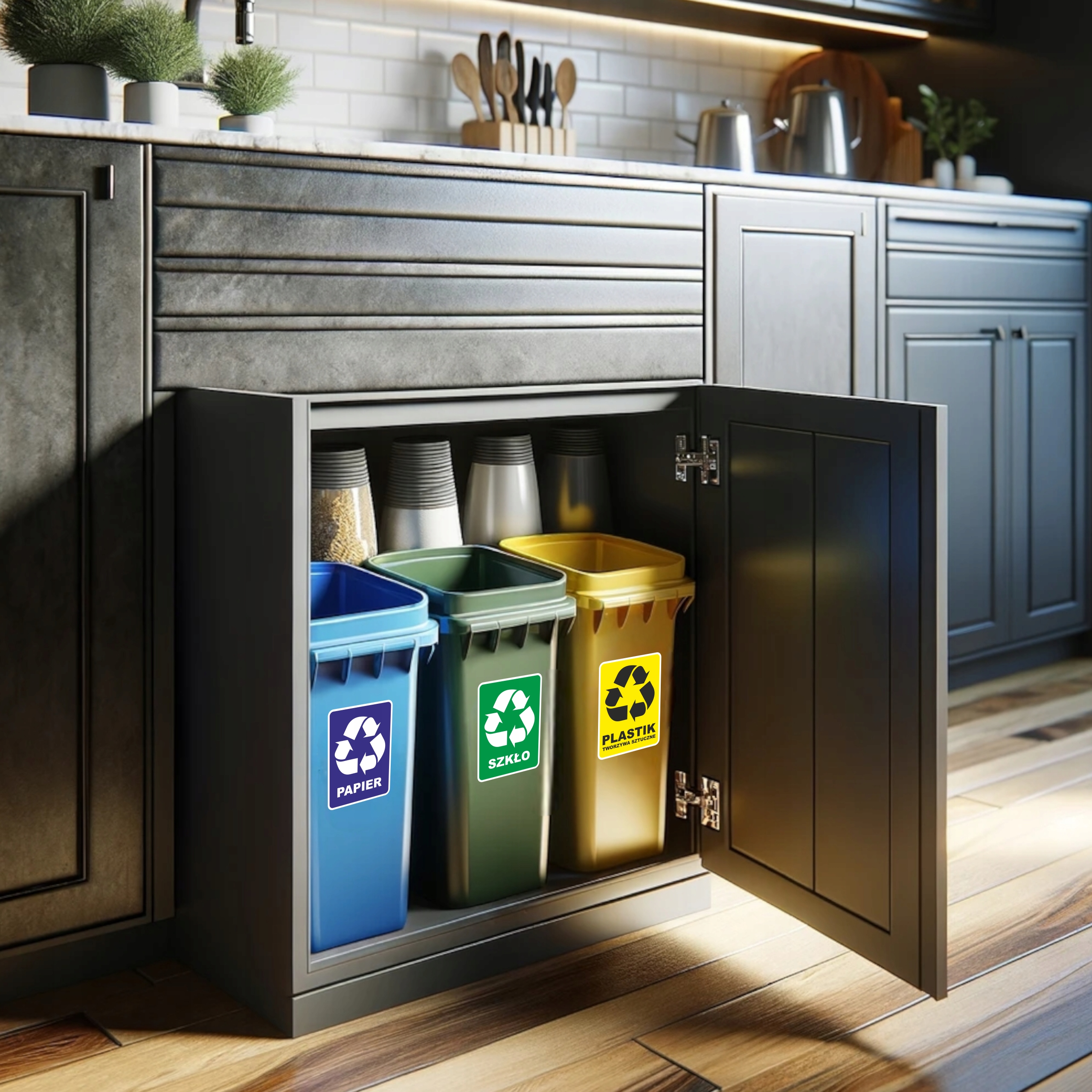 Naklejka na kosz 15x20cm Odpady Segregacja Śmieci 6 szt Recykling Zestaw Wysokość produktu 20 cm