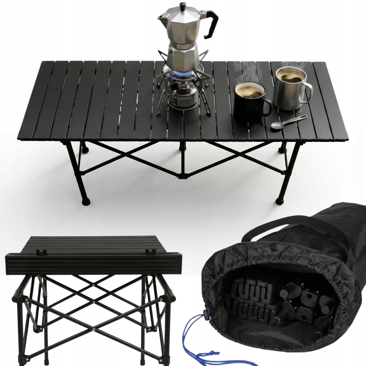Stół Składany Turystyczny Kempingowy 119cm Lekki Stal Węglowa Pokrowiec