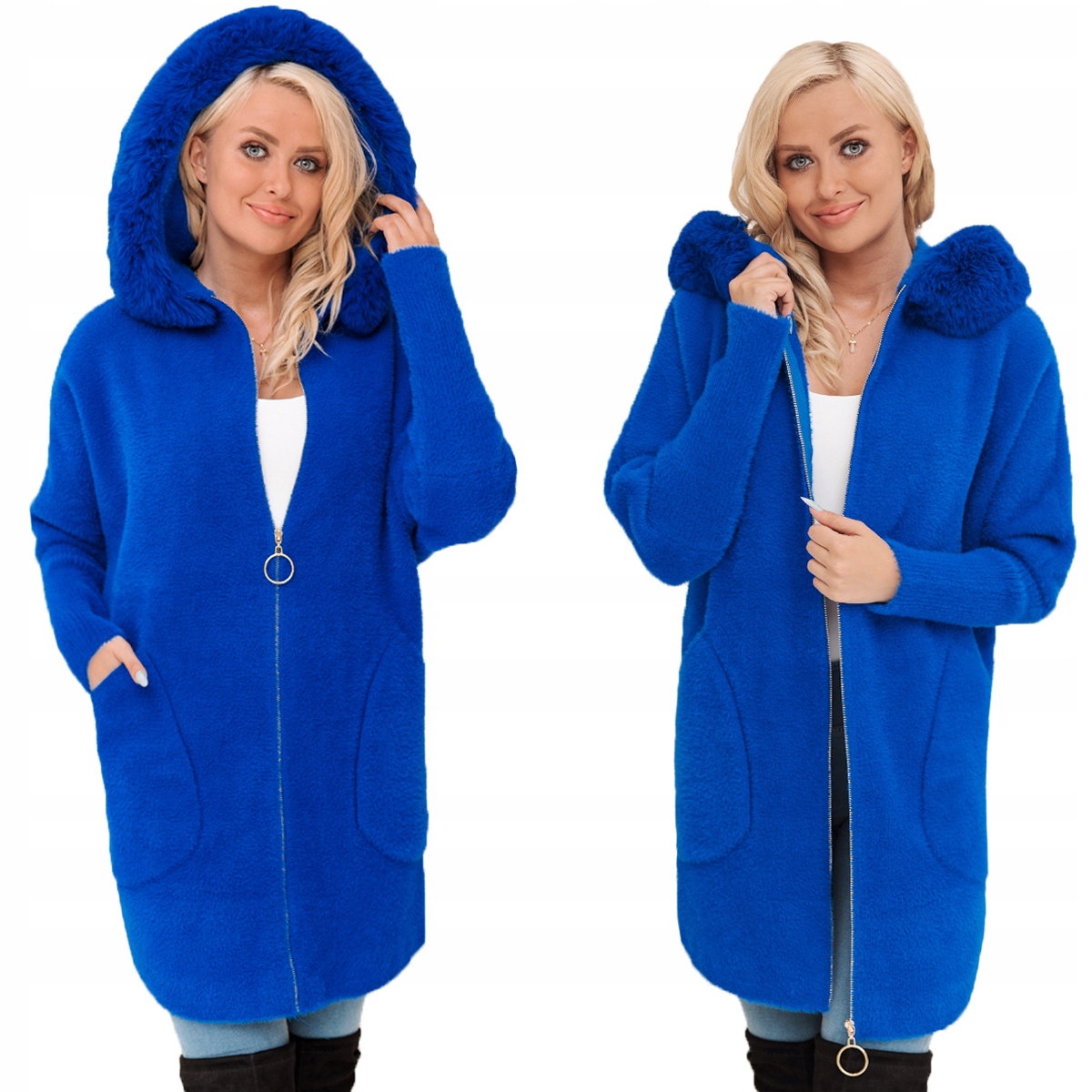 S Kožešinovým Kabátem Z Alpaky Na Zip, Teplá Vlna, Chrpová Barva