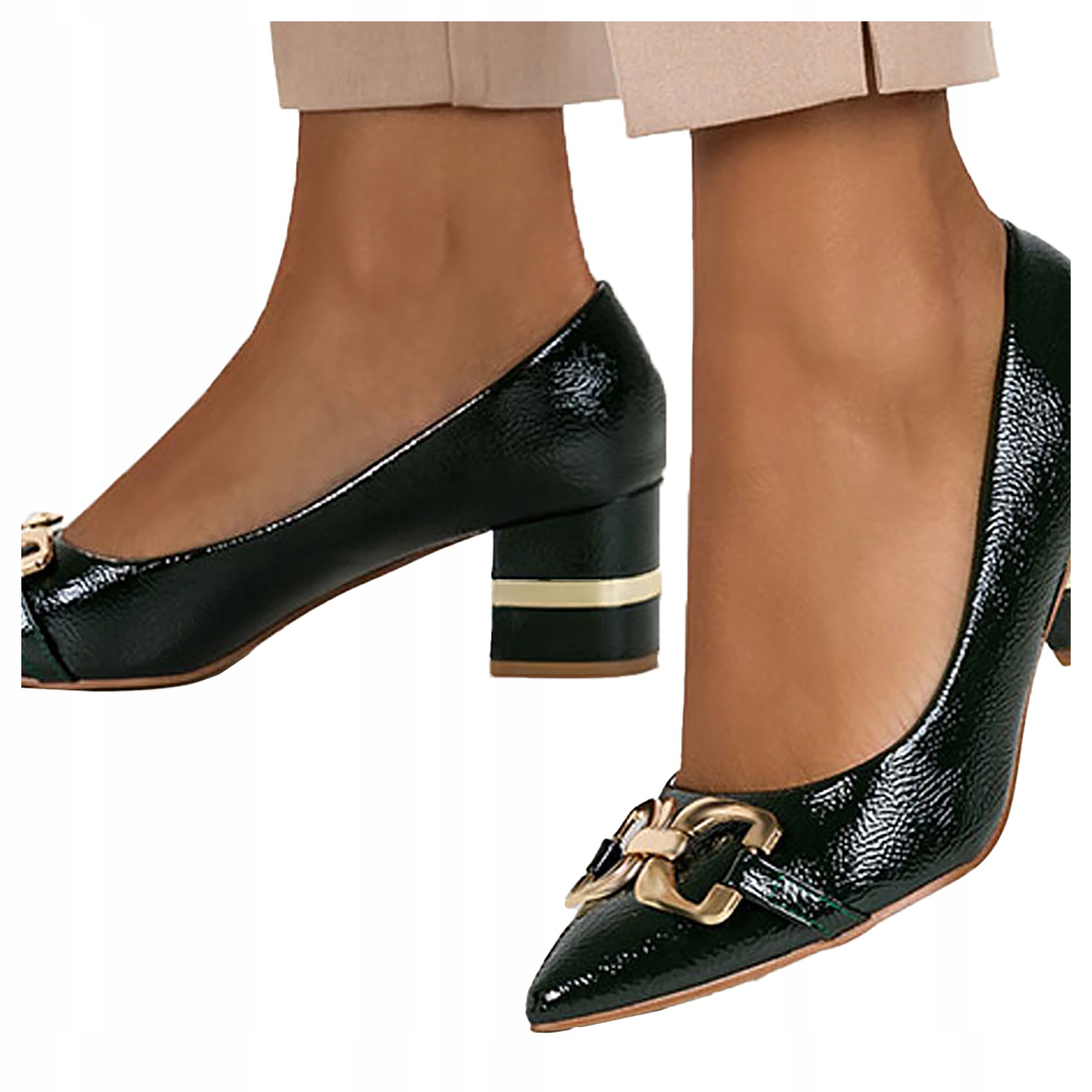 Czółenka Damskie Lakierowane Ozdobny Obcas r 39