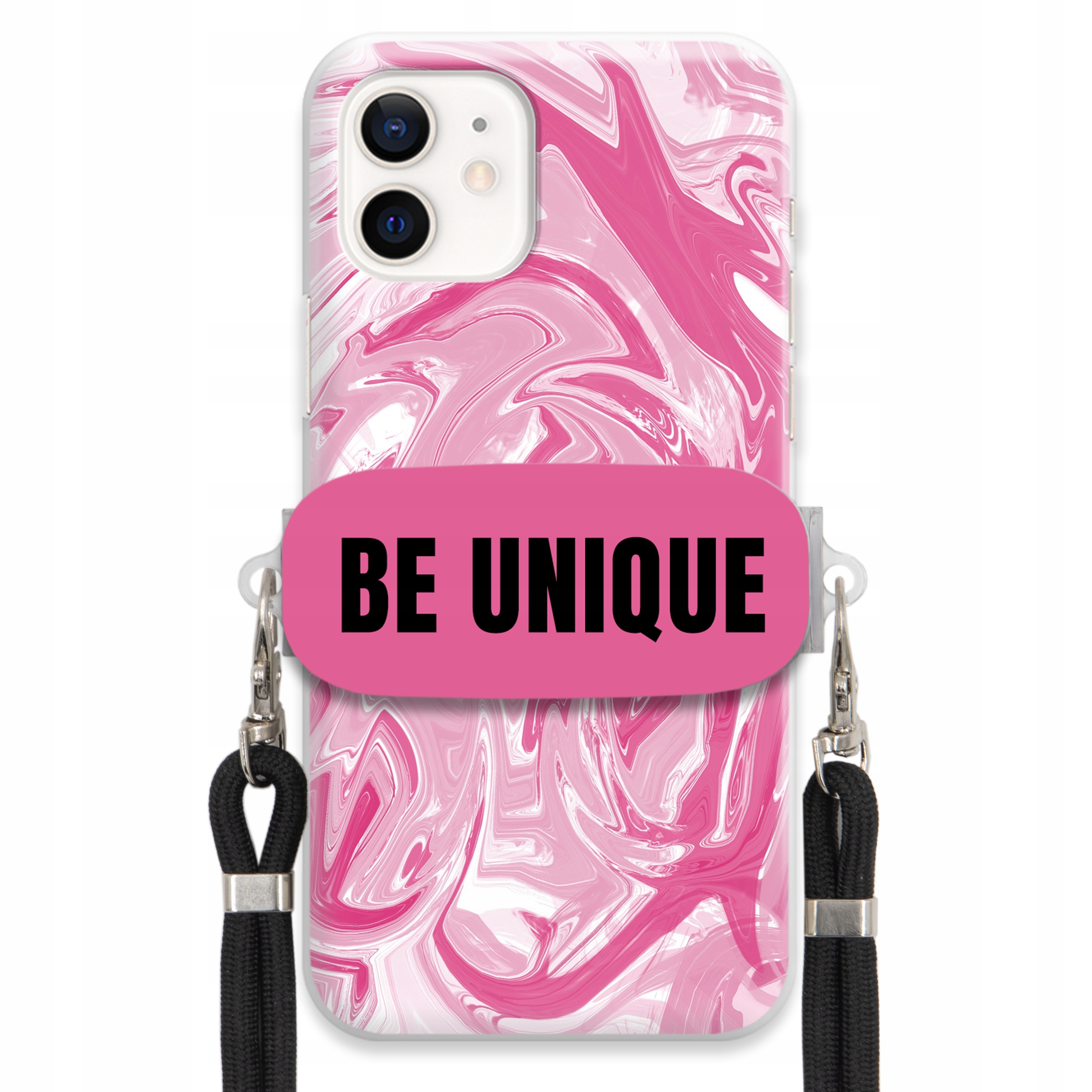 Puzdro pre iPHONE 12 Puzdro držiak šnúrka Čierna ružová Mramor Unique