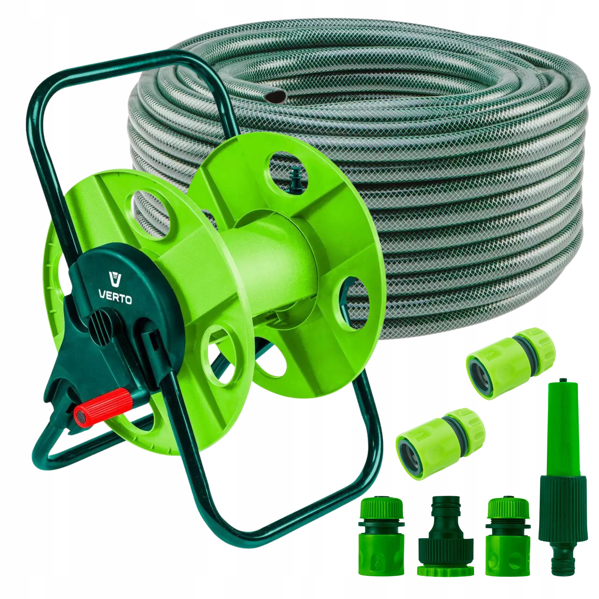 Verto Zestaw do Nawadniania Stojak Wąż Ogrodowy 30m 1/2" Zraszacz Złączki
