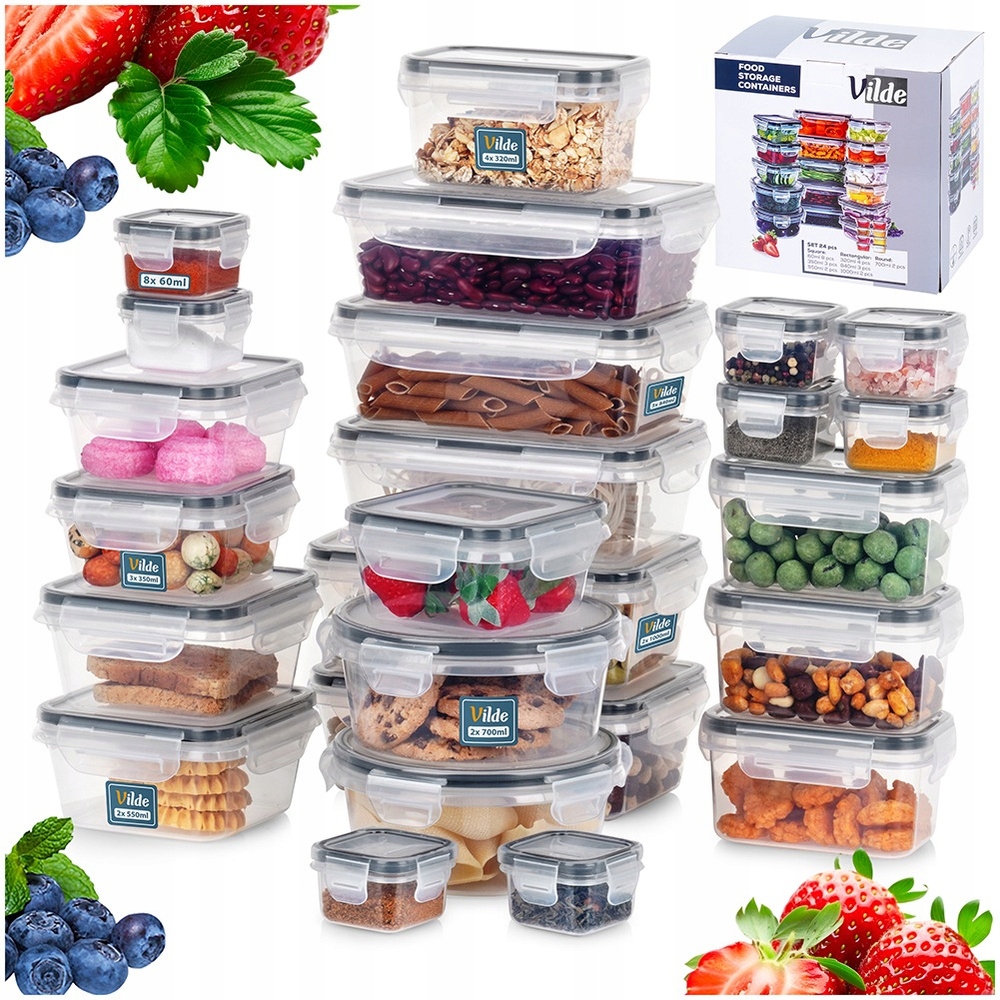 24x Pojemniki hermetyczne na żywność z uszczelką zestaw pojemników kuchenne