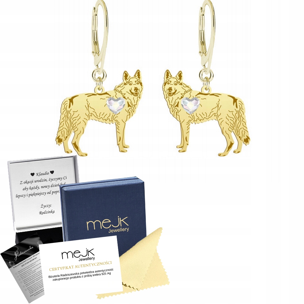 Náušnice Zlaté s československým vlčákem 925 Žena Šperky Gravírování Bonus