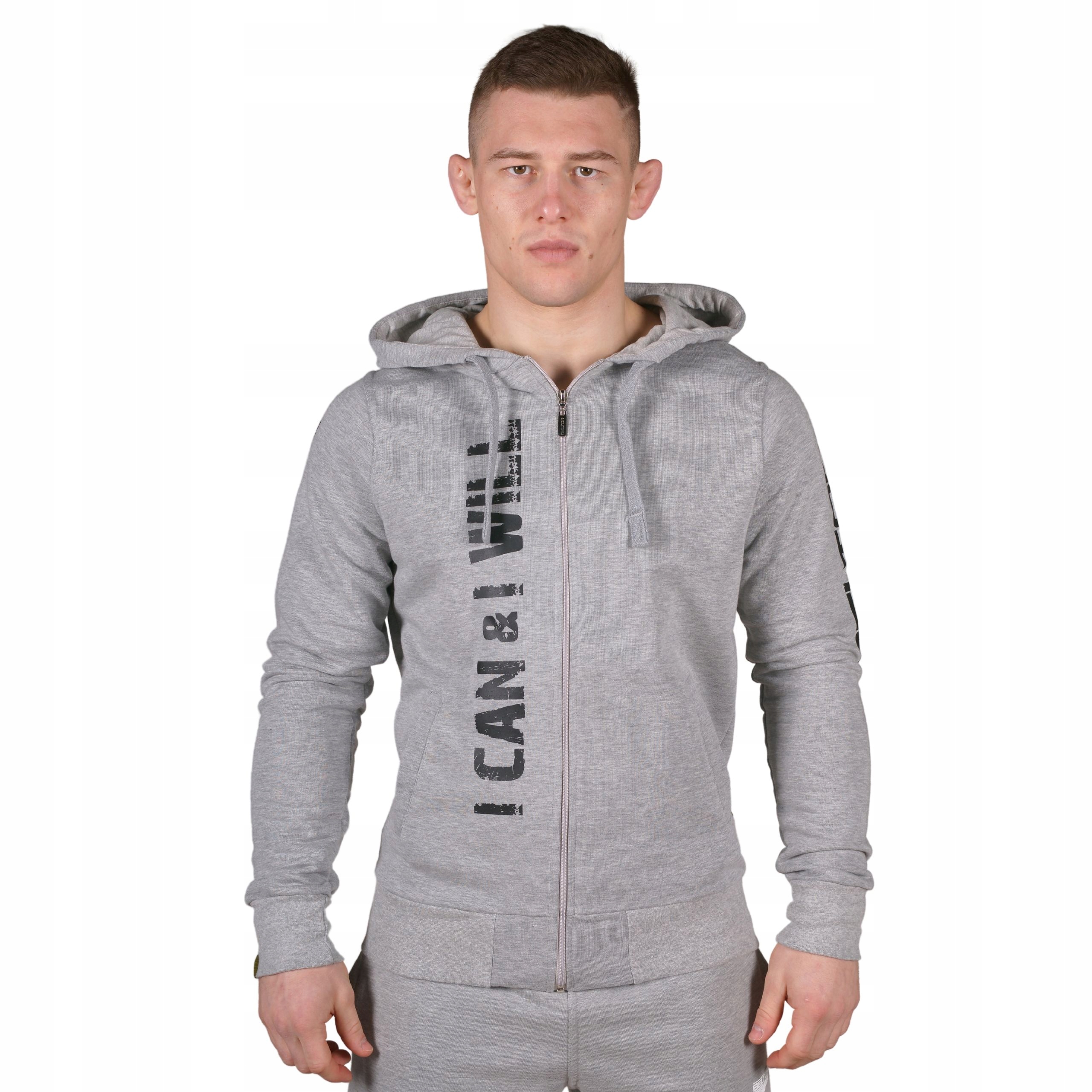 Beltor Bluza Męska Z Kapturem I Can I Will Rozpinana Kieszenie Szara S