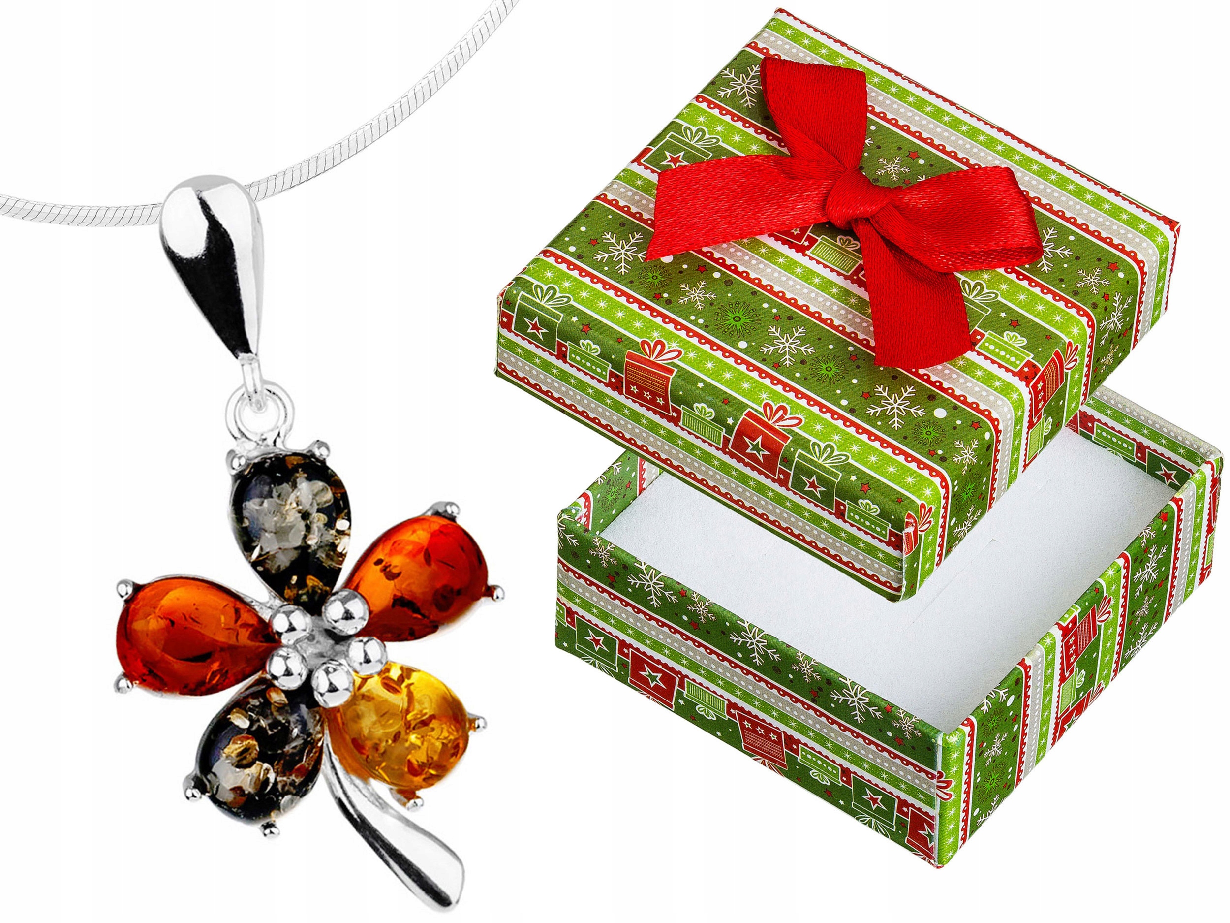 Dlouhý Stříbrný Dámský Náhrdelník Květina s Jantarem Květ Jantar 75 cm