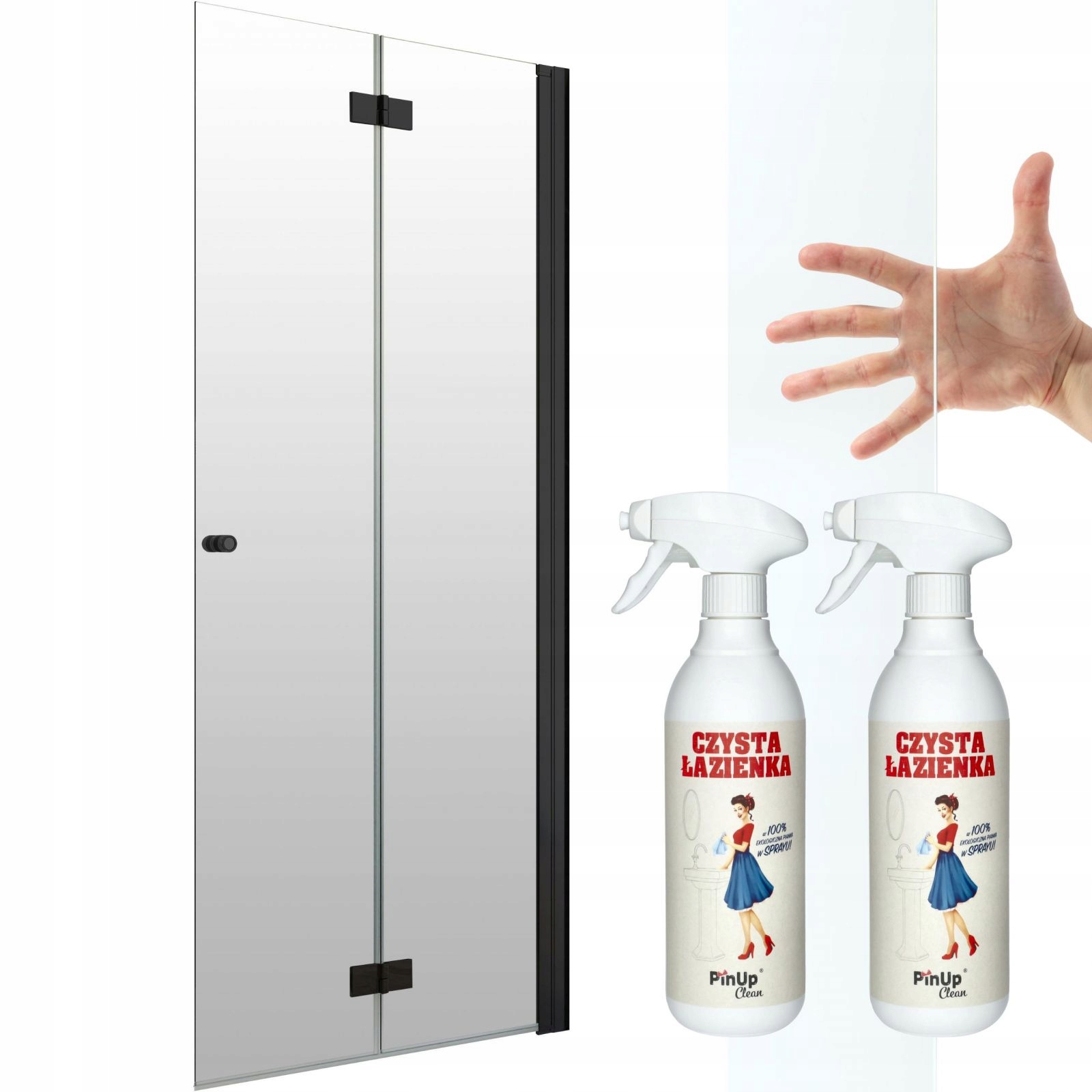 Kabina składana szklana czarna Walk-In 90 P czyst pianka czyszcząca PinUp