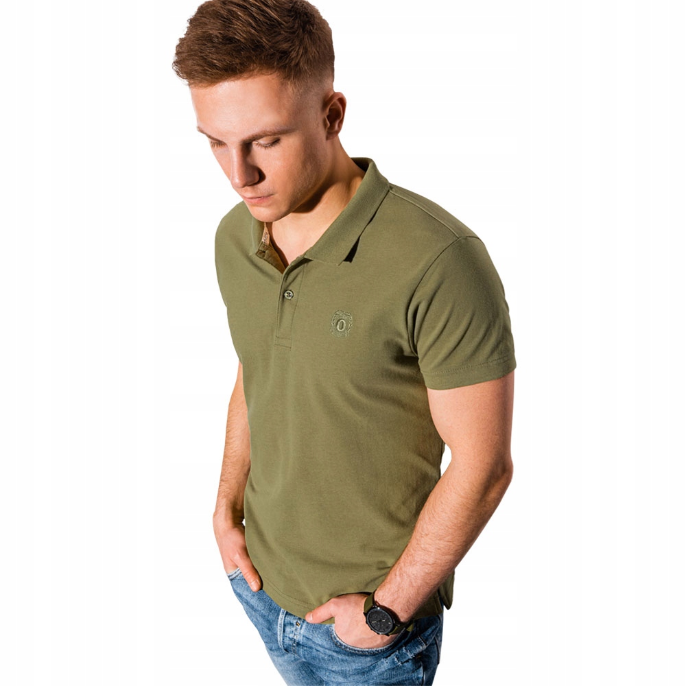 

Koszulka męska polo bez nadruku S1374 oliwkowa M
