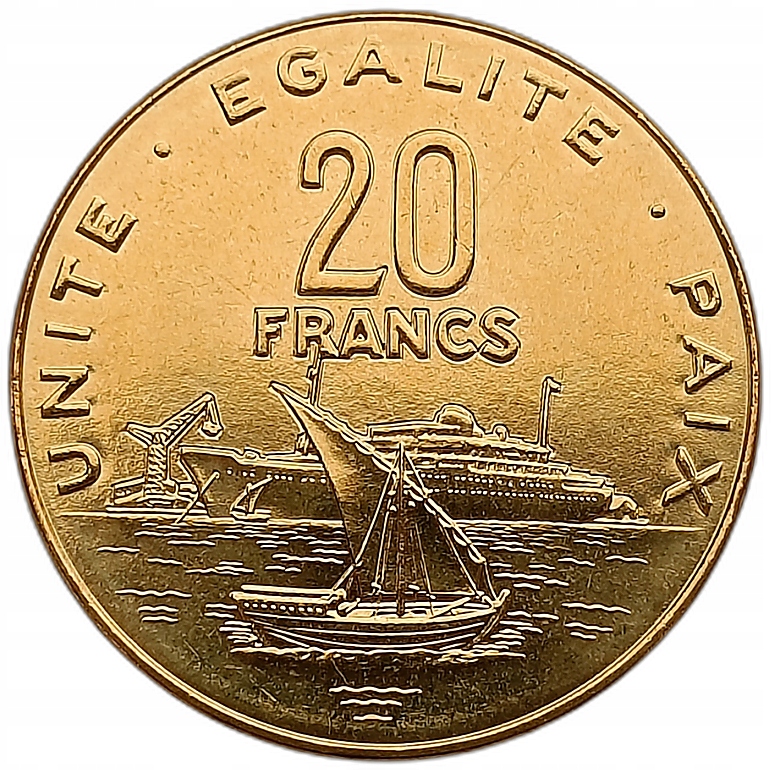 DJIBOUTI DŻIBUTI 20 FRANCS 2016 STATEK ŻAGLOWIEC MENNICZA