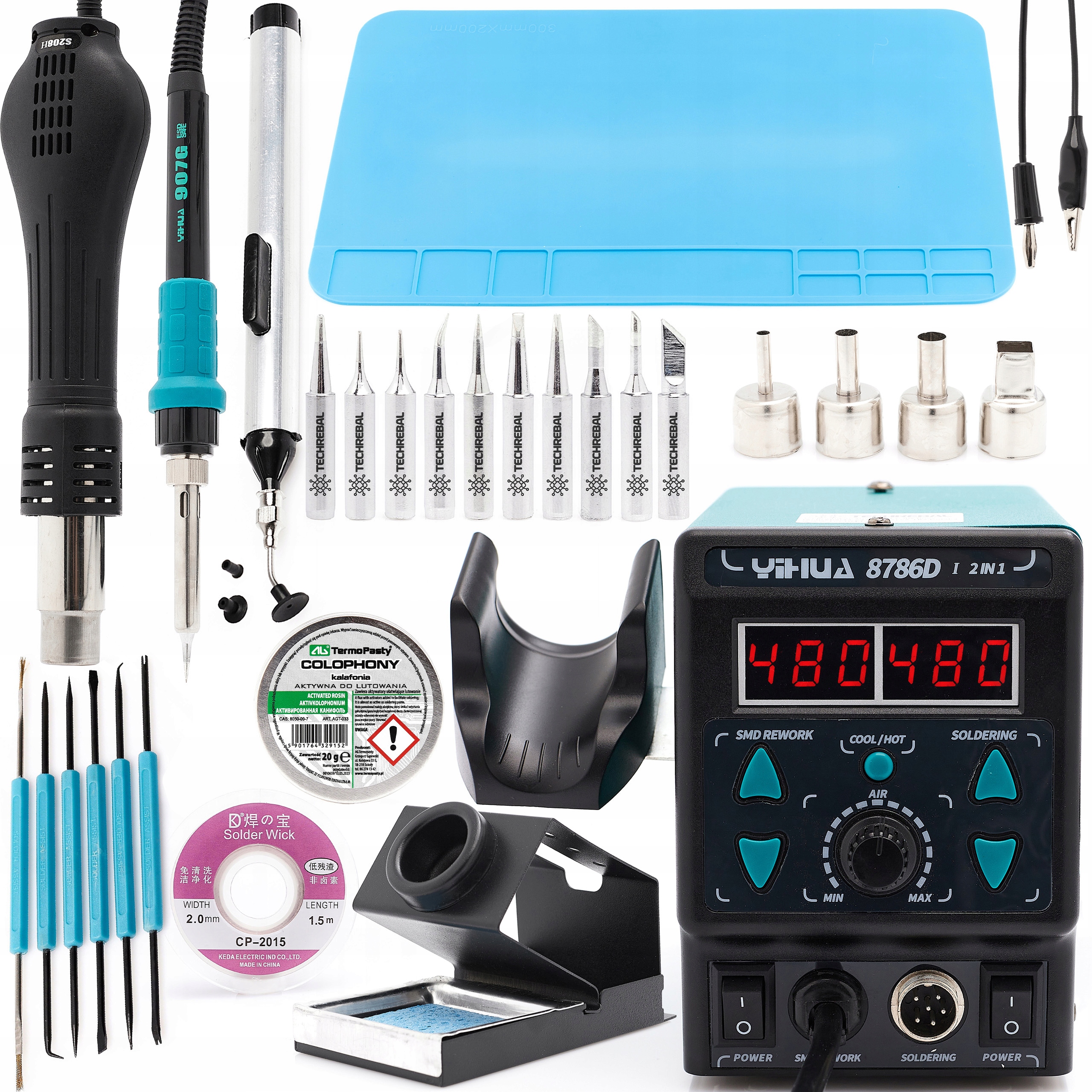 Pájecí Stanice 2V1 Yihua 8786D-I 740W Sada Příslušenství Podložka Hroty Háky