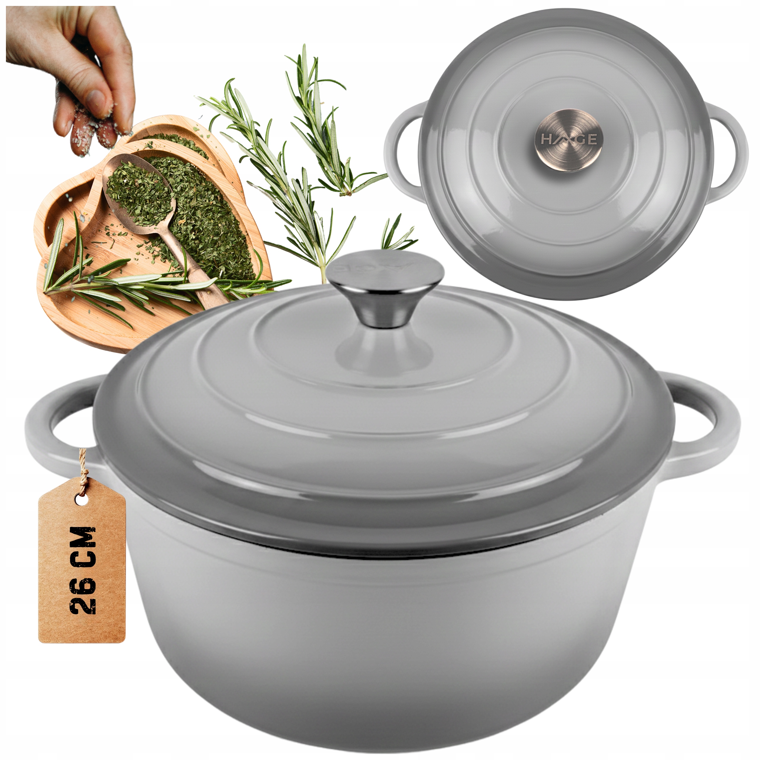 Hrnec Smaltovaný 5 L S Poklicí Šedý Plyn Indukce Trouba 26 CM