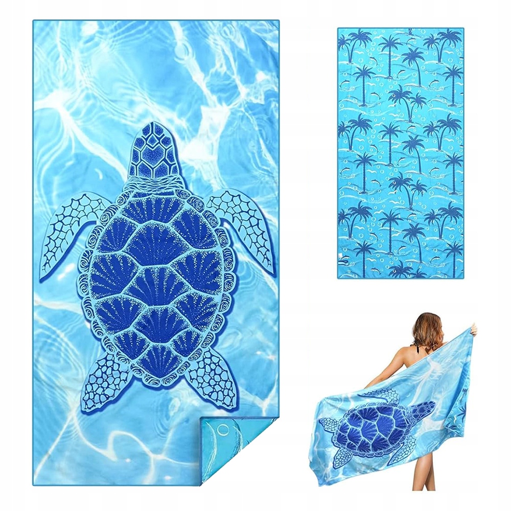 Plážový Ručník 100X200 CM Mikrovlákno Rychleschnoucí S Taškou, Vzor Želva