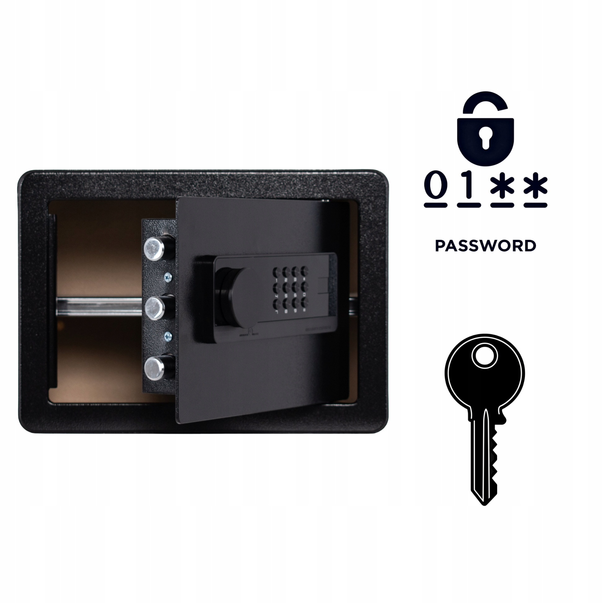 Pancerny Domowy Sejf z Zamkiem Elektronicznym i Kluczem 25x35x25 cm Czarny