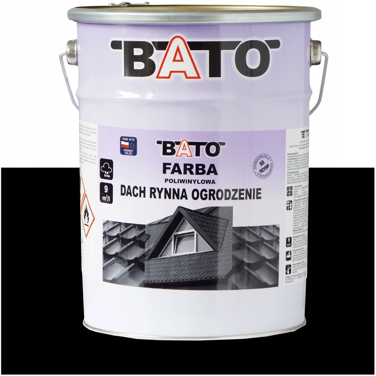 Polska Farba Bato Poliwinylowa Dach Rynna Ogrodzenie Ral 9005 Czarna 5L