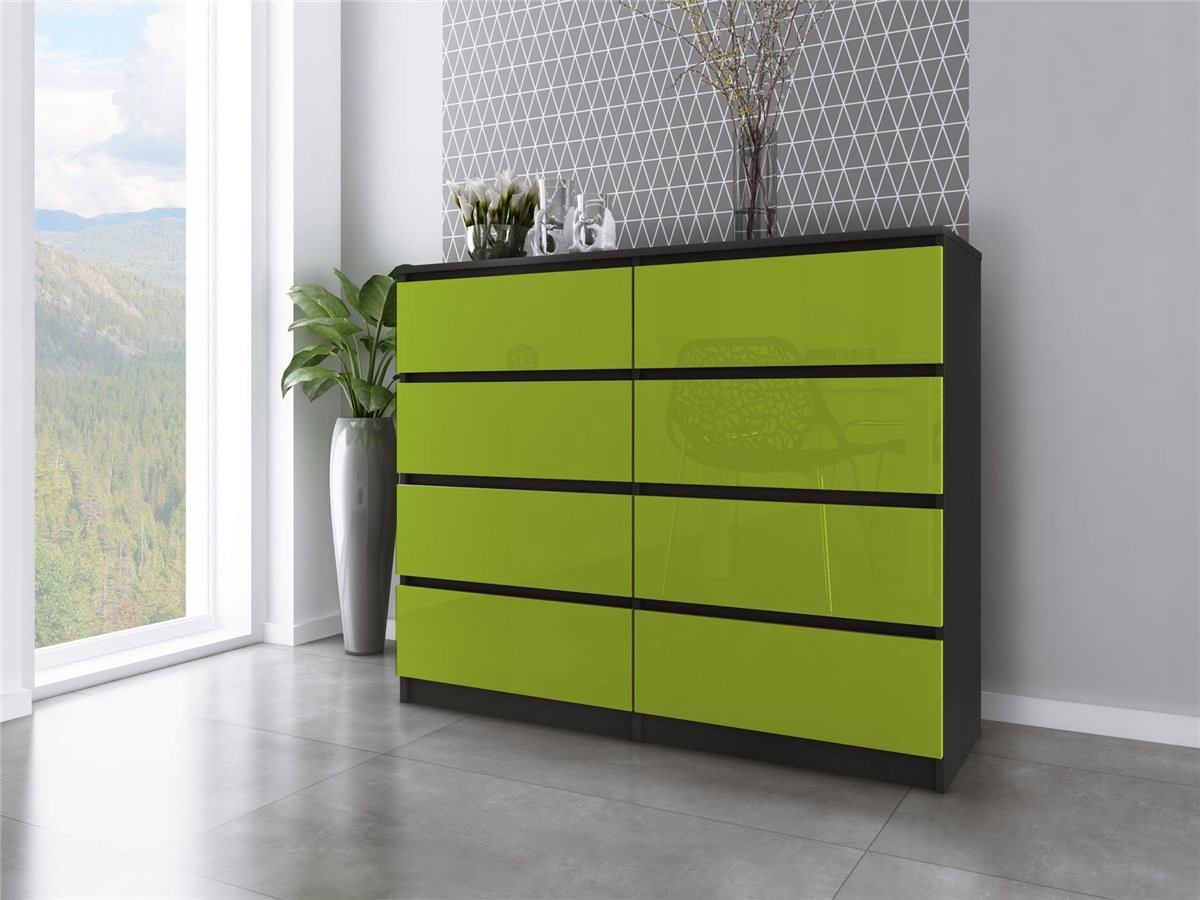 Komoda Zoe 5,czarny/seledyn Połysk 8 szuflad