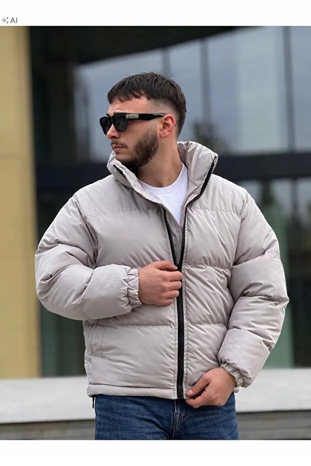 Pánská Prošívaná Bunda V Minimalistickém Stylu Šedá XXL 5IA