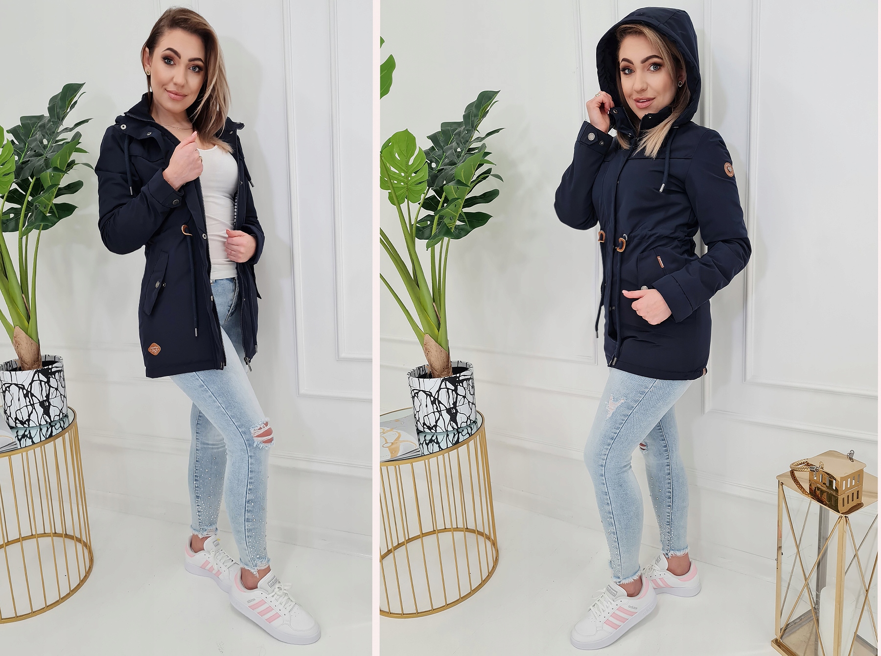 PRZEJŚCIOWY TALIOWANY PARKA PŁASZCZ Z KAPTUREM XXL Model 561 jesienny wiosenny przejściowy damski płaszczyk