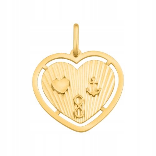 Přívěsek Zlatý 585 srdce se symboly, zadní část plná, ideální jako dárek