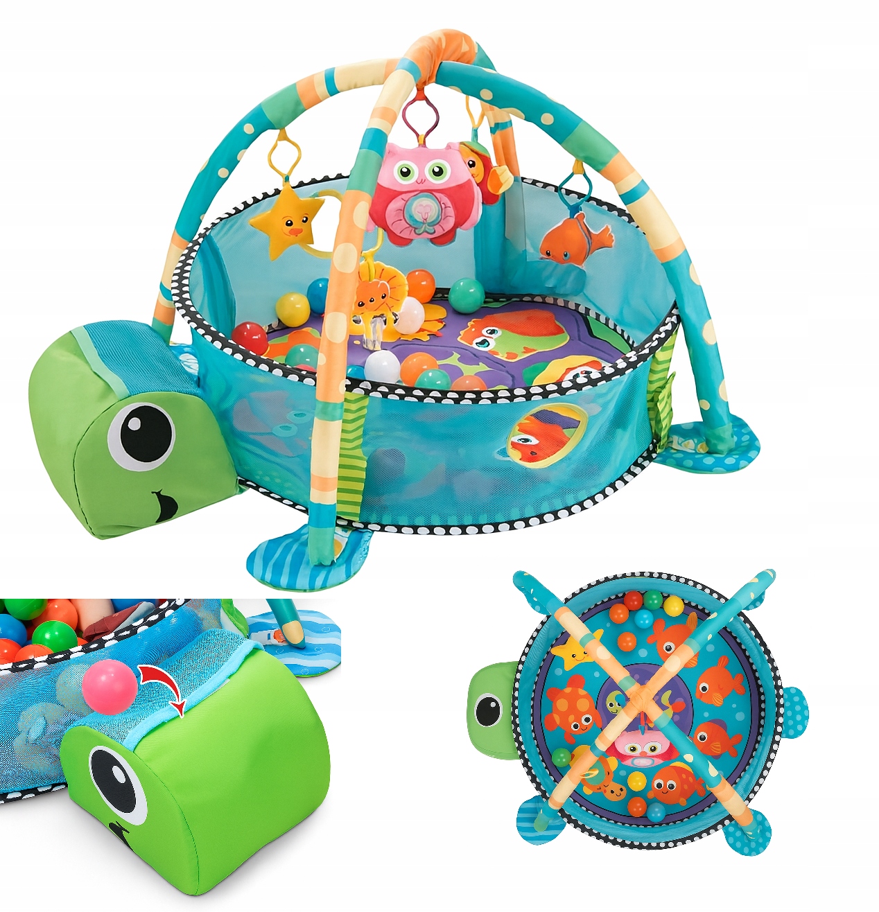 Duża Mata Edukacyjna Kojec Z Piłkami Żółw 3w1 F018