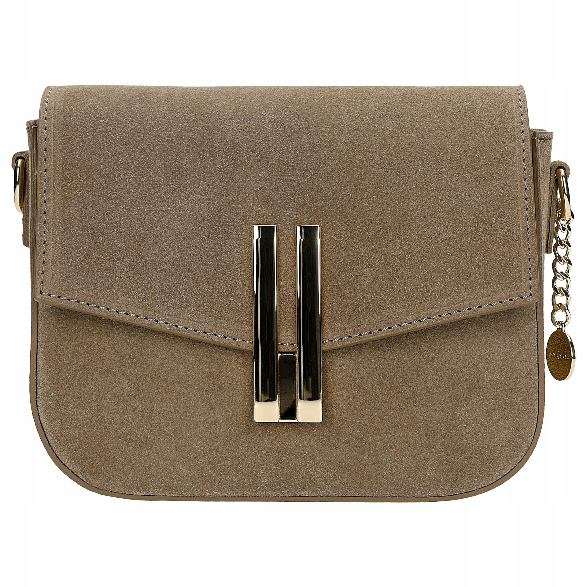 Béžová kabelka typu saddle bag z štípenky se zlatými prvky