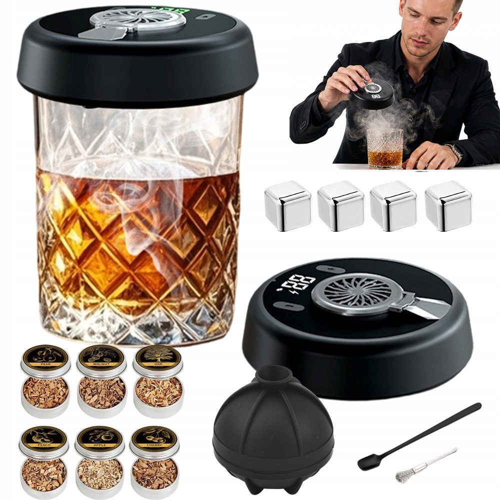 Sada Na Uzení Whisky Se 6 Vůněmi Dřeva A Formičkou Na Led