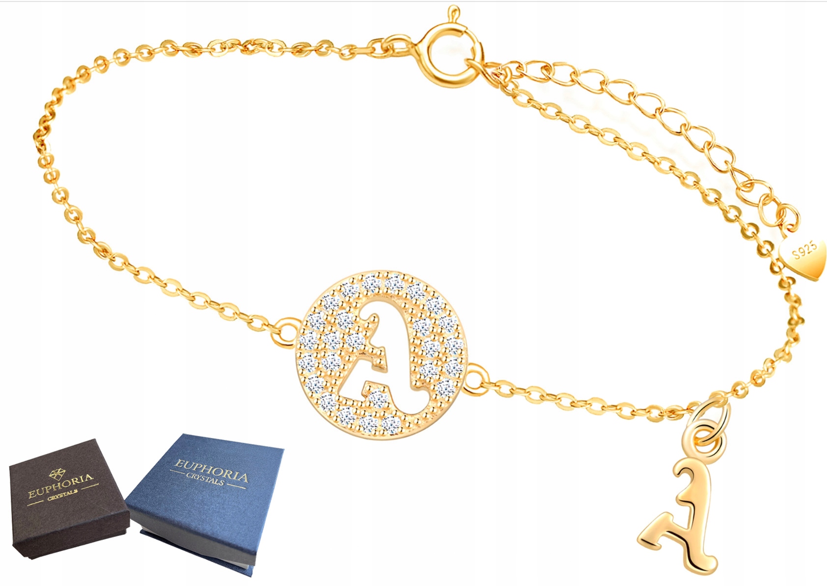 Zlatý náramek Stříbro 925 Dámská celebrita jako Dárek Písmeno A Bonus