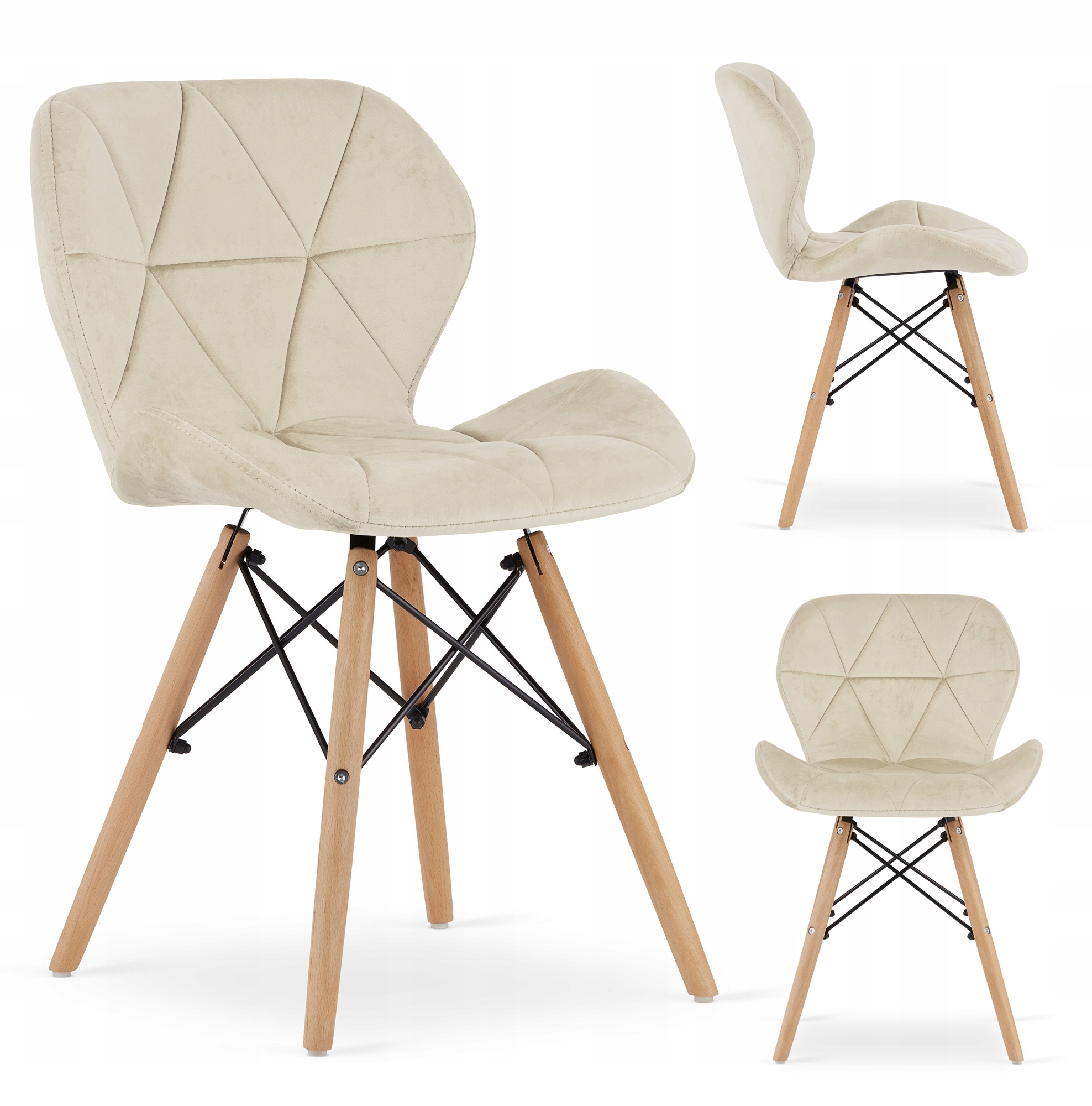 Krzesło Tapicerowane Welurowe Velvet Do Salonu Kuchni Jadalni Elva Beżowe