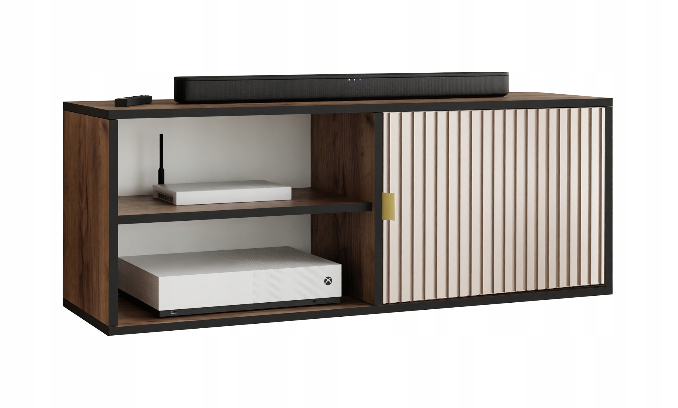 Rtv skříňka Veli 2 zlatá, otevřená, dub craft zlatý kašmír