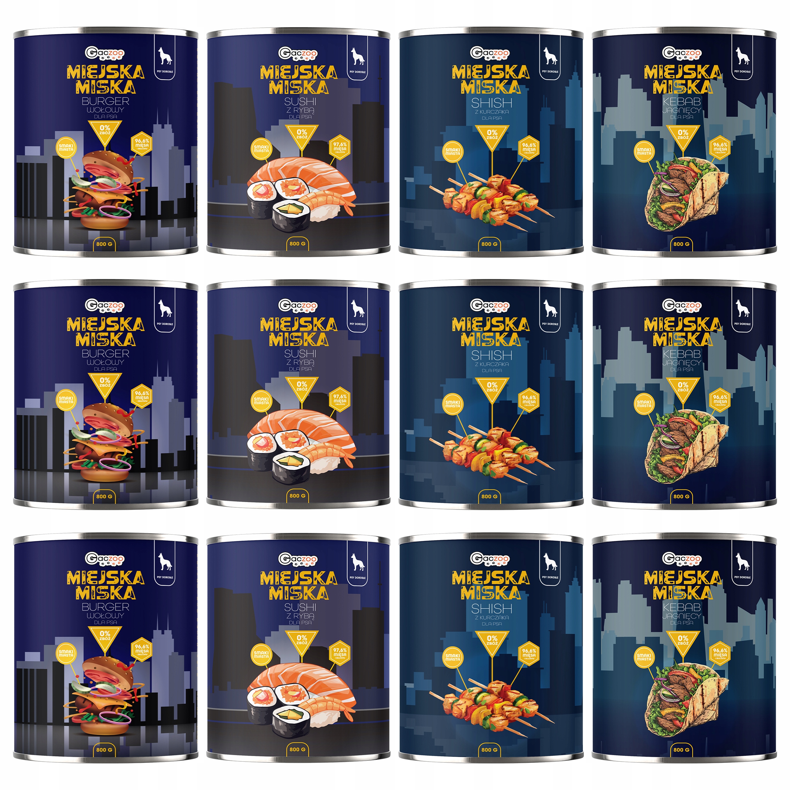 Levně Gaczoo Městská miska bezobilná krmivo mokré pro psa mix chutí 12 x 800 g