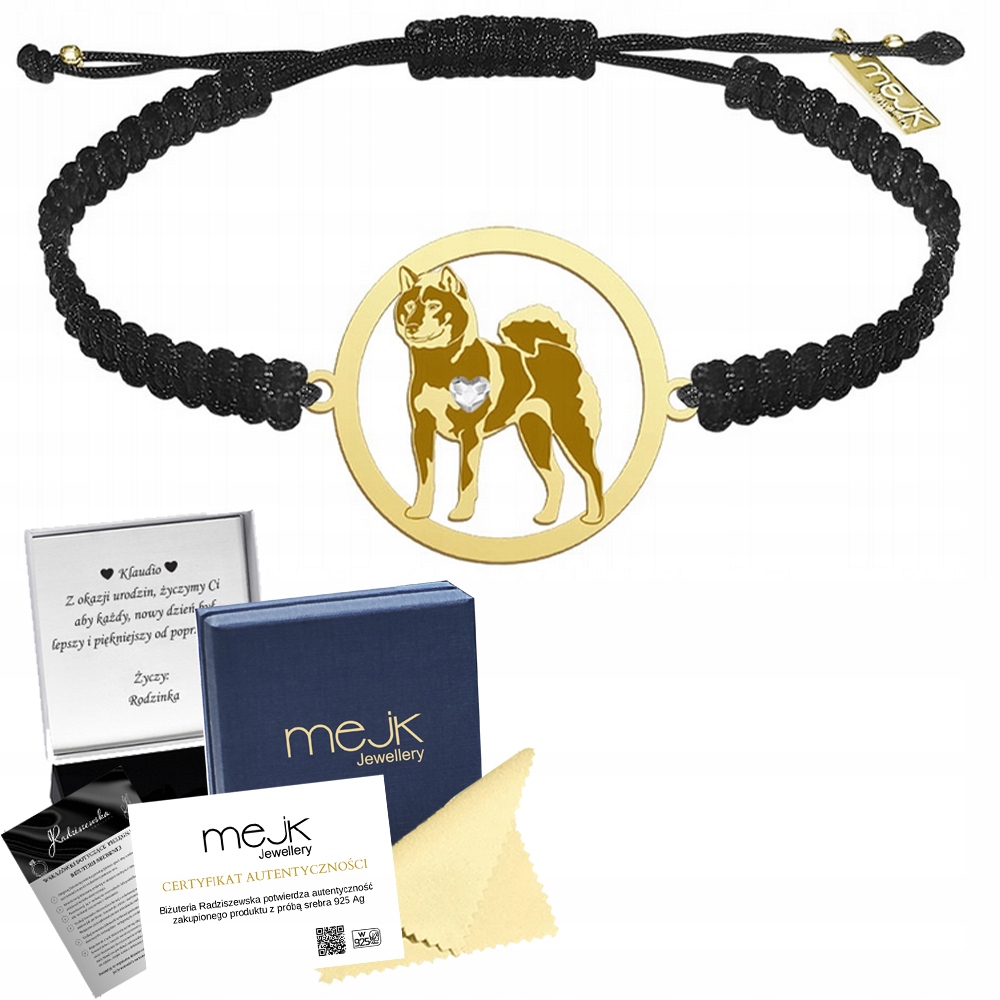Zlatý náramek s psem Shikoku 925 Šperky Žena Gravírování Bonus