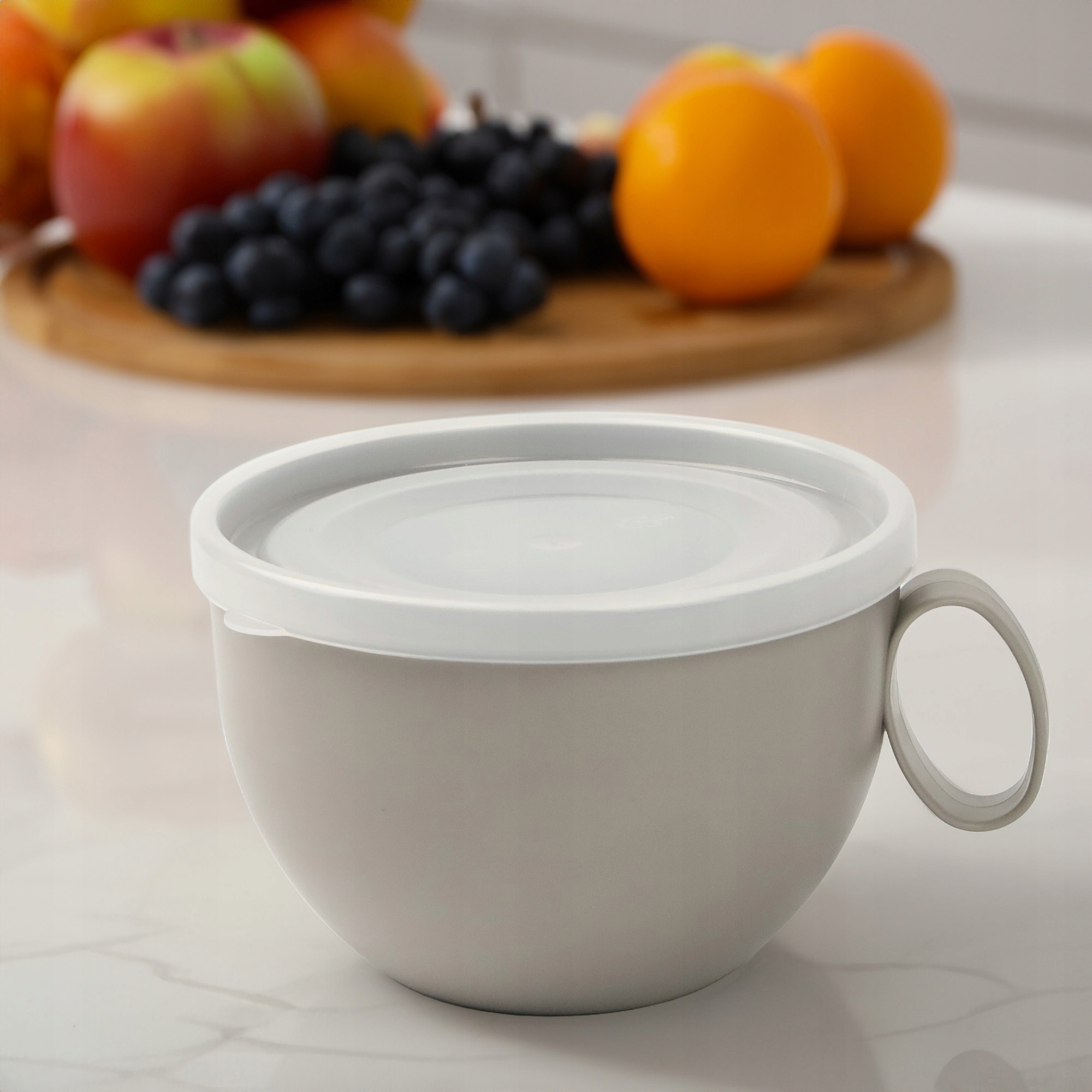 KUBEK NA JOGURT MUSLI OWSIANKĘ 500 ML POJEMNIK PLASTIKOWY Z POKRYWKĄ BEŻOWY