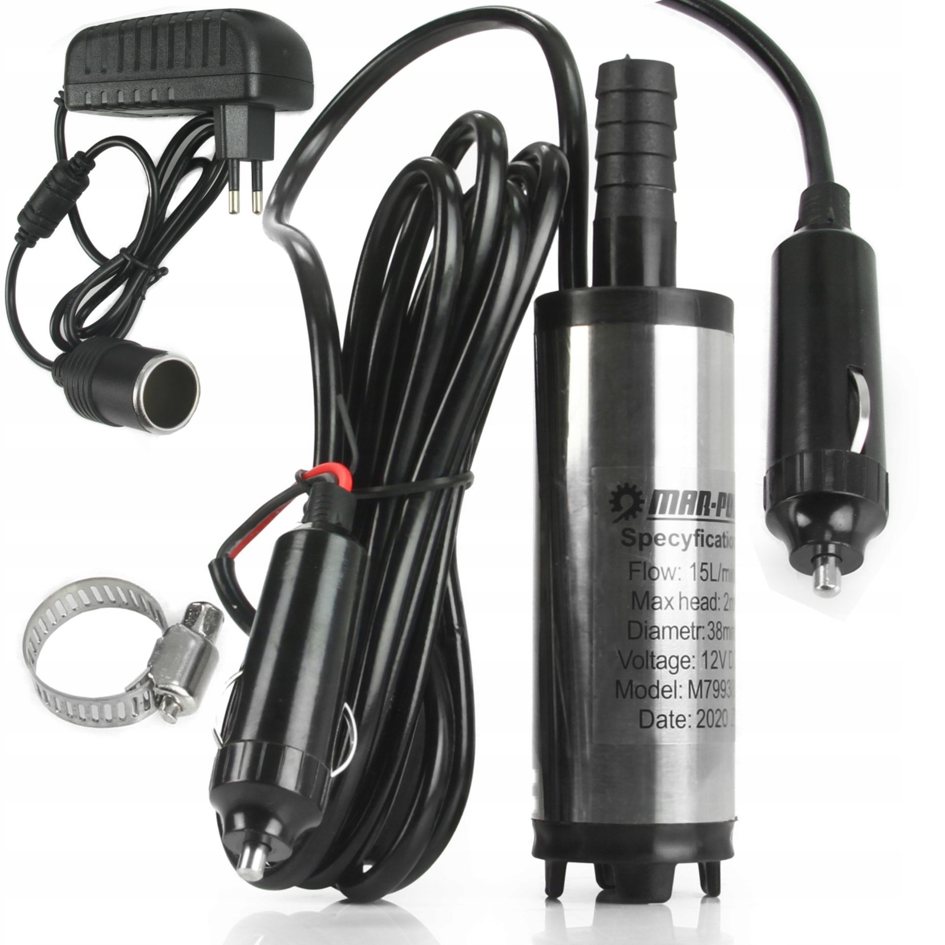 POMPA DO SPUSZCZANIA OLEJU PALIWA WODY 12V 38MM