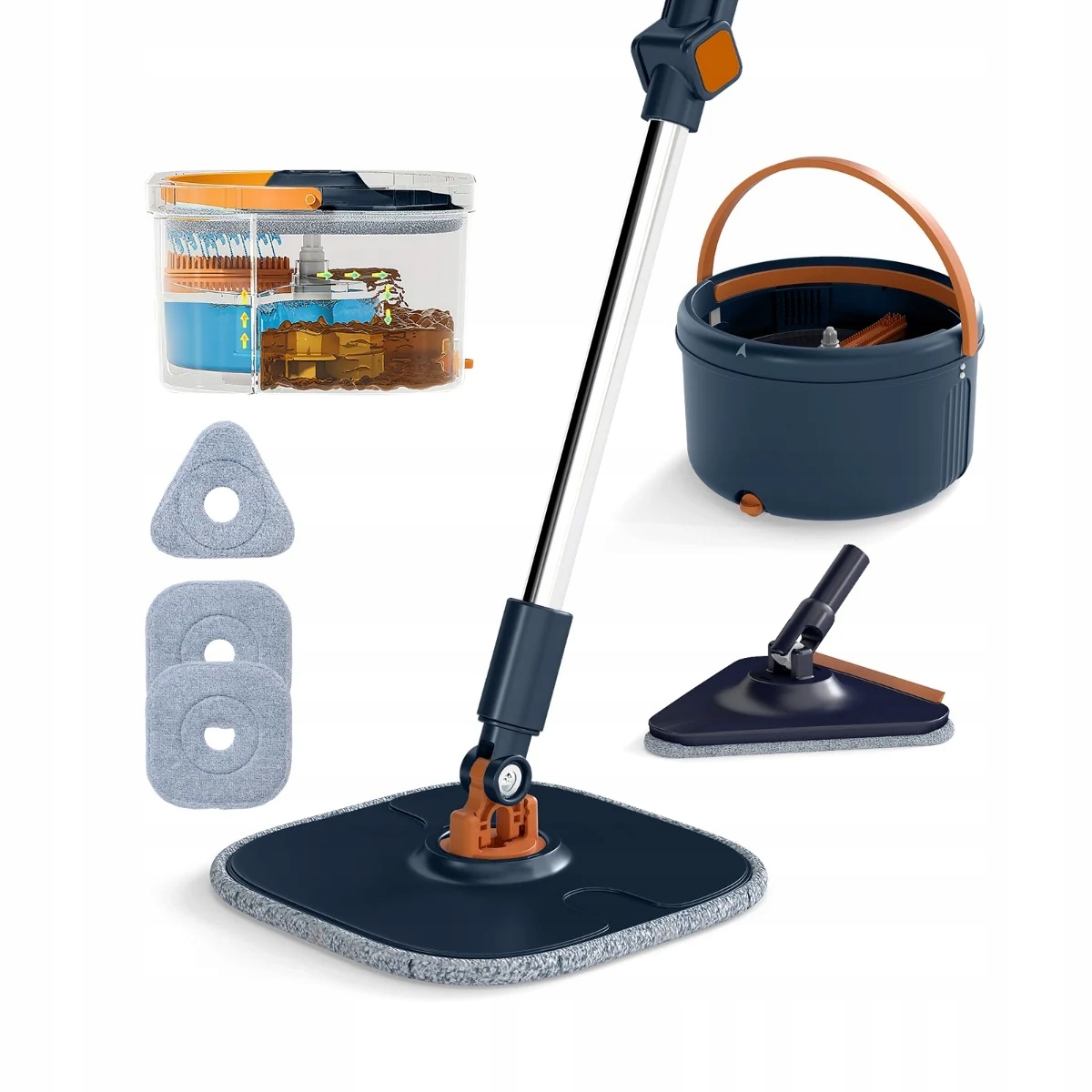 Levně Mop s otočnou hlavicí a kbelíkem 4L Úklidový mop