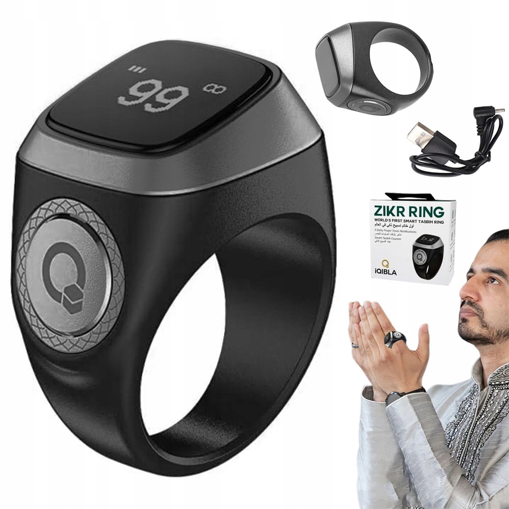 Uniwersalny Smart Ring 22mm Licznik Modlitw Tasbeeh Bluetooth Czas Data Usb