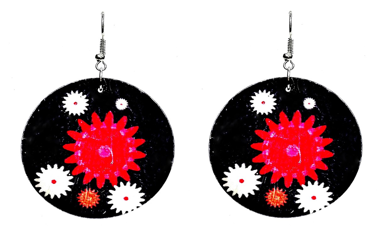 

Kolczyki koła kółka czarne kwiaty czerwone