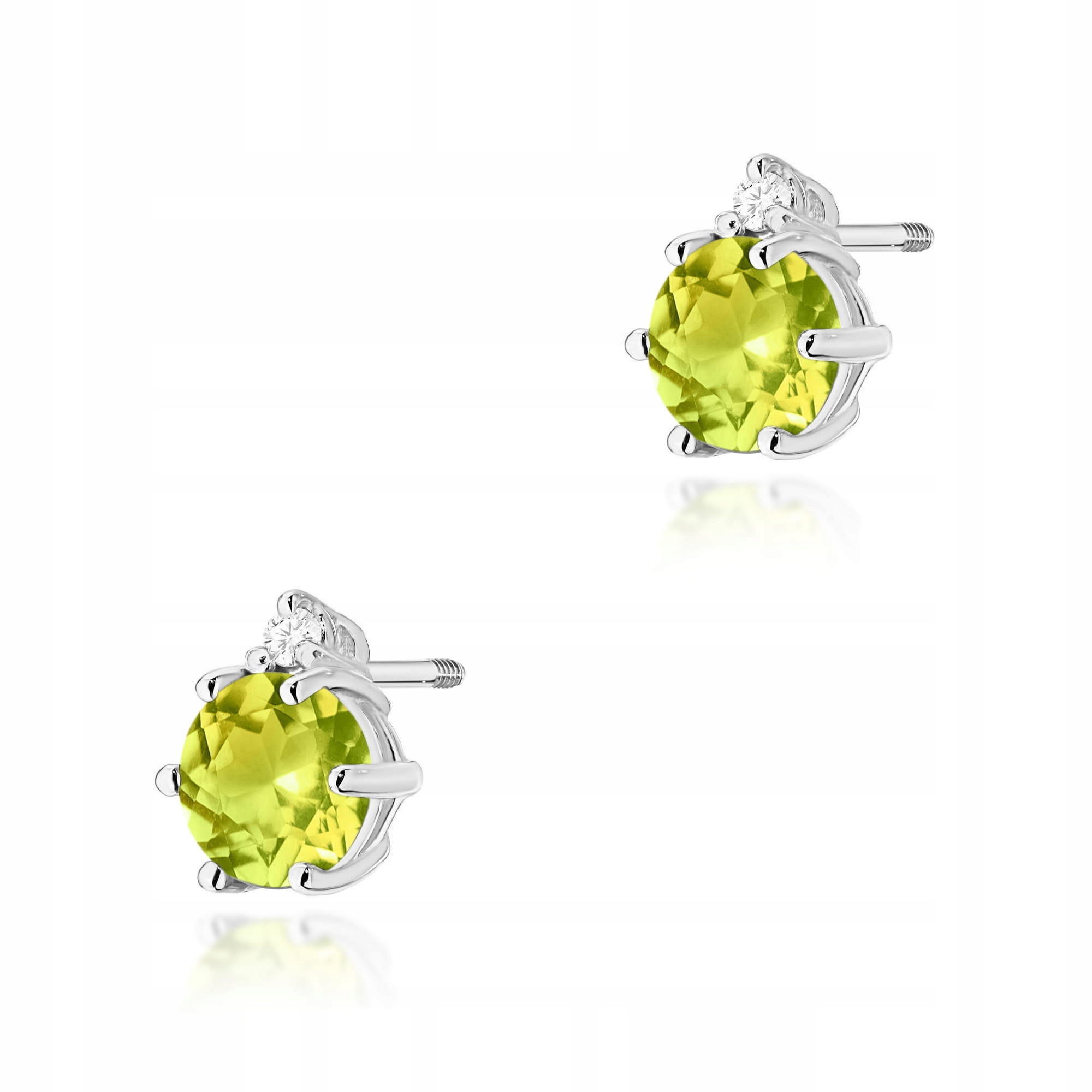 Náušnice bílé zlato 585 olivín 2x0,60 ct s diamanty, šroubovací tyčinky